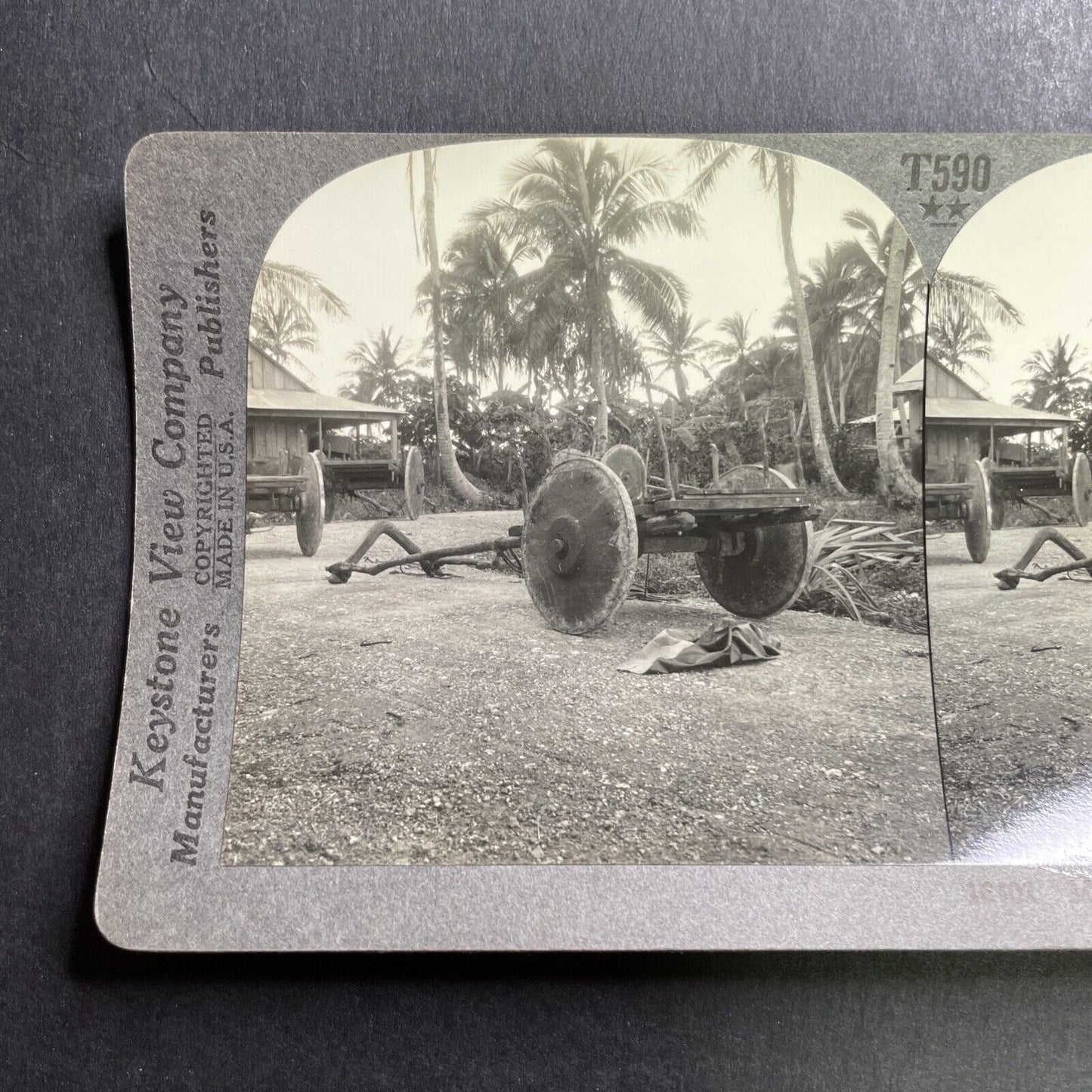 Antique 1920s Buffalo Carts In Storage Guam Stereoview Photo Card P1634