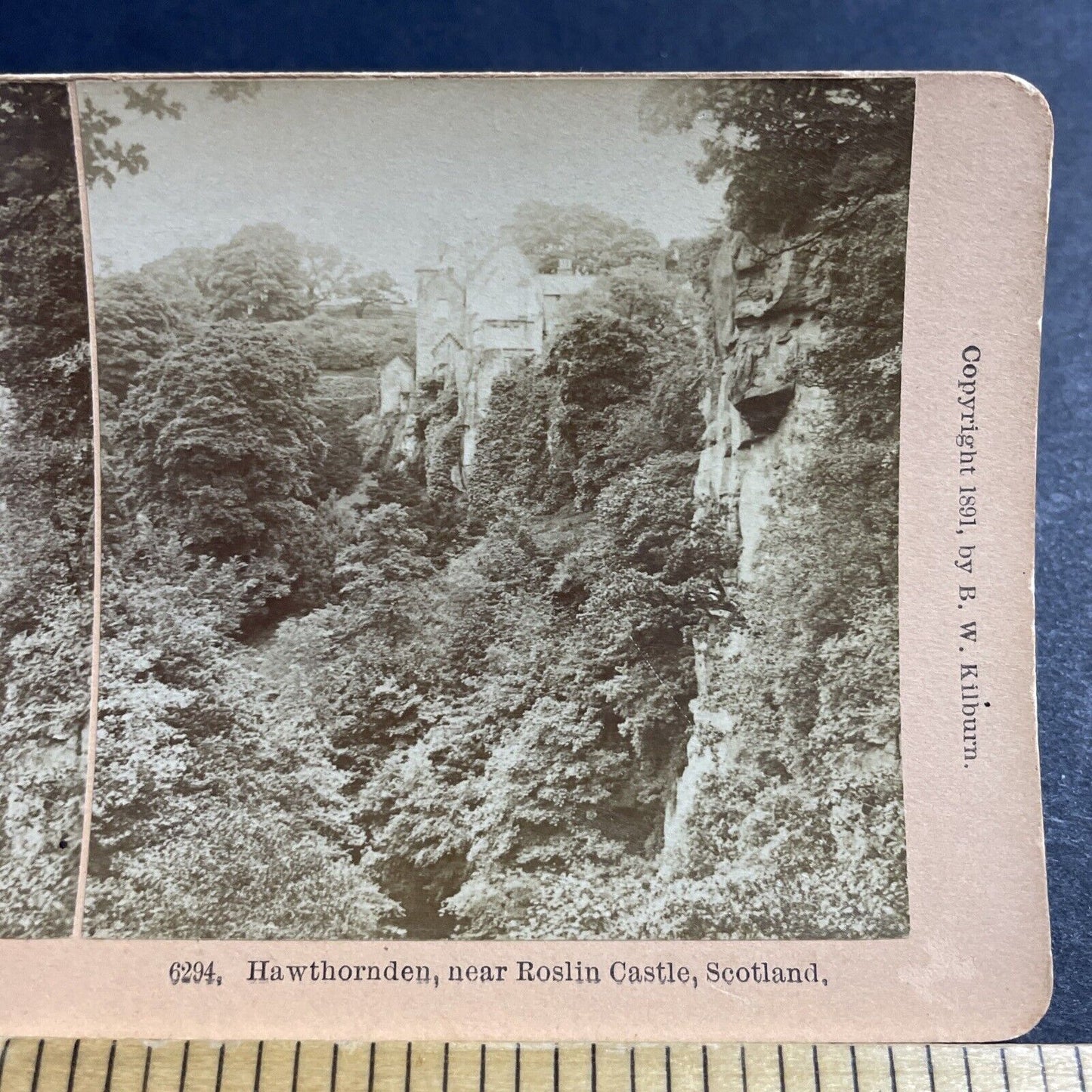 Antique 1891 Hawthornden Roslin Castle Scotland Stereoview Photo Card P5535