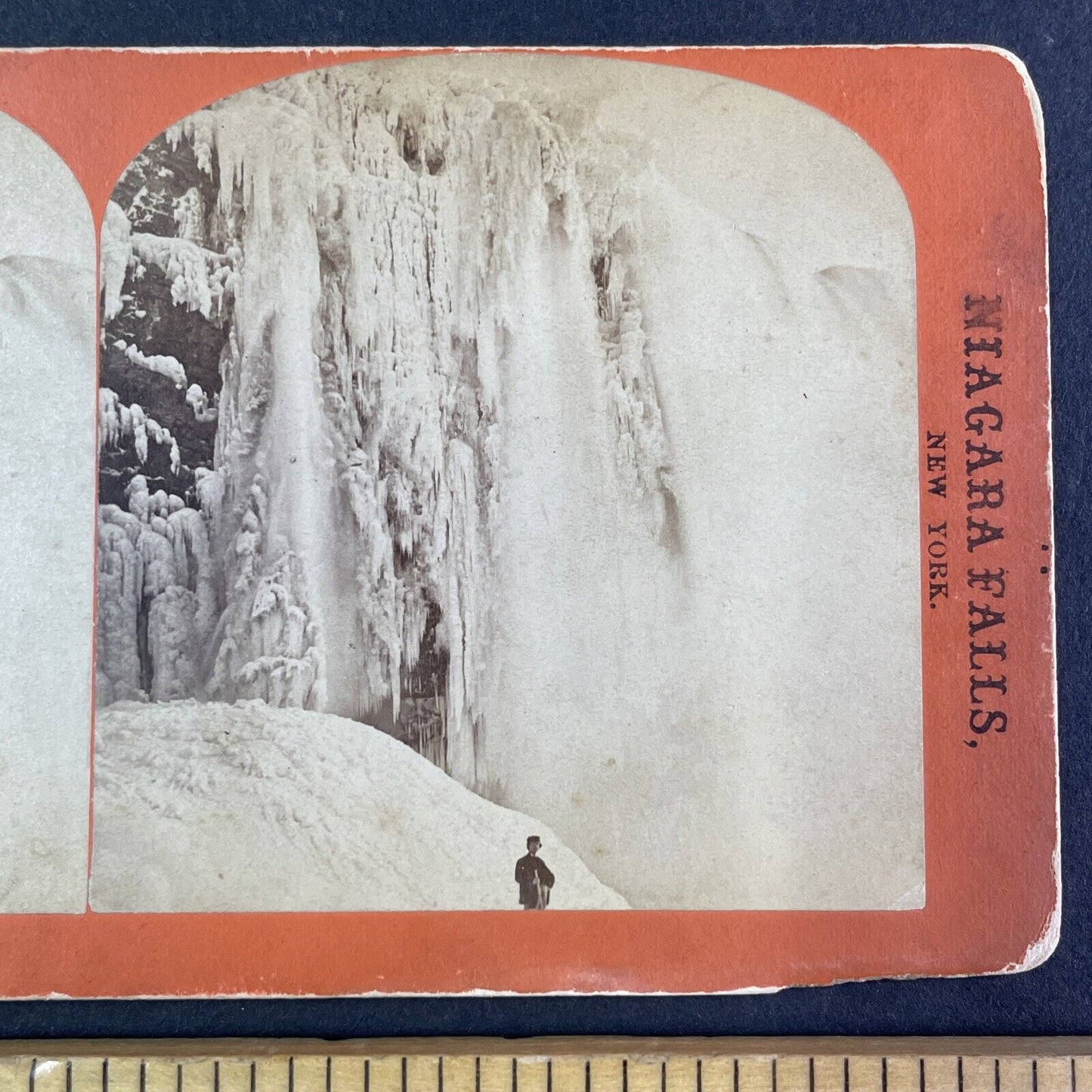 Frozen Niagara Falls U.S. Side Stereoview George Barker Antique c1870s Y2461