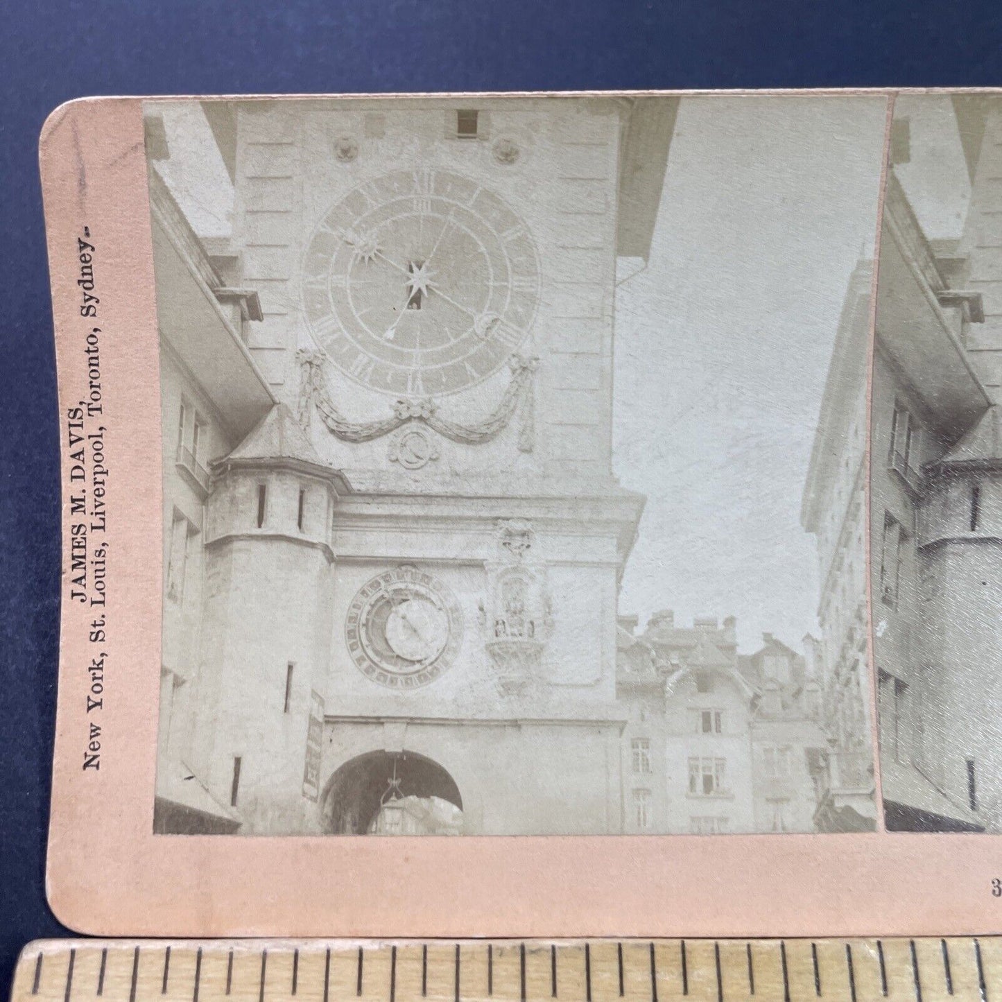 Antique 1885 Tower Clock Bern Switzerland Stereoview Photo Card P3830