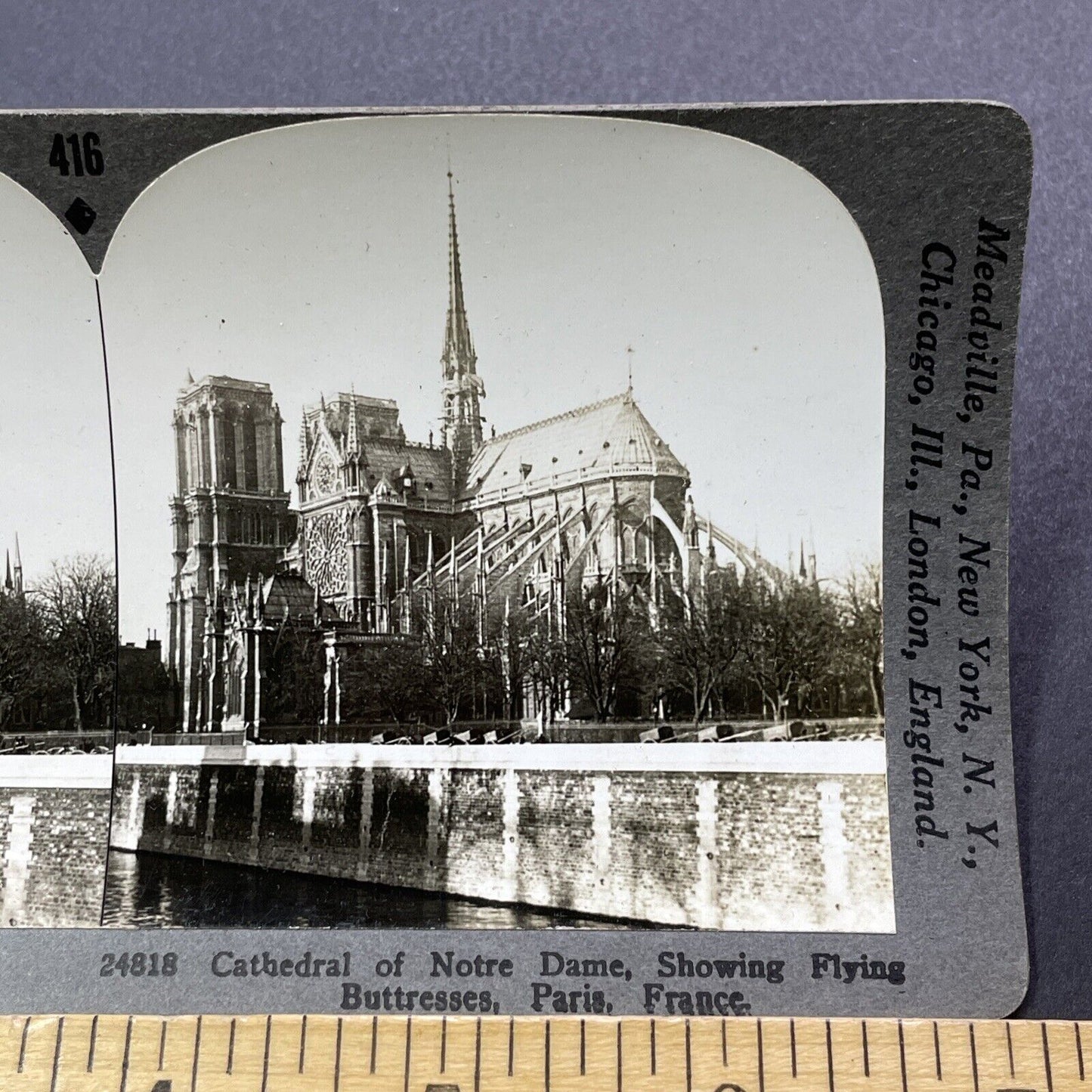 Antique 1920s Notre Dame Cathedral Church Paris Stereoview Photo Card V2947