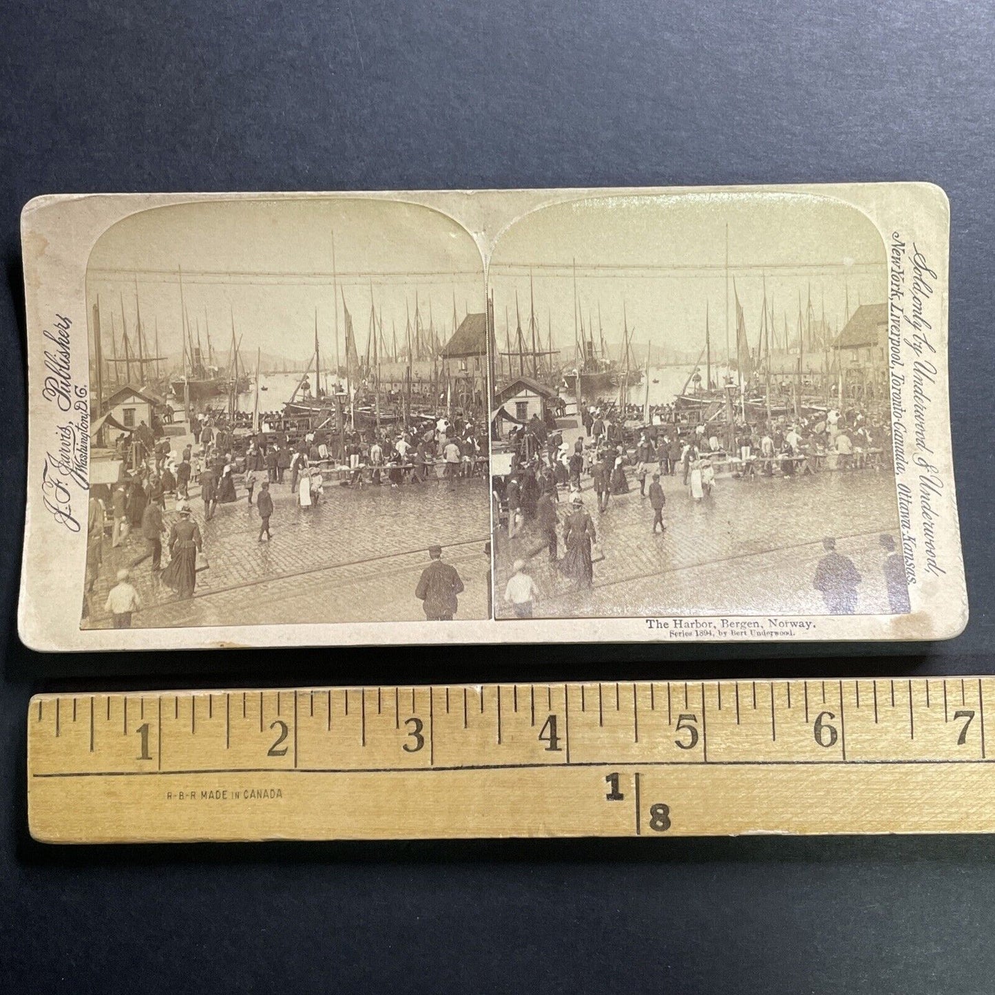 Antique 1894 Bergen Fish Market Norway Stereoview Photo Card P1461