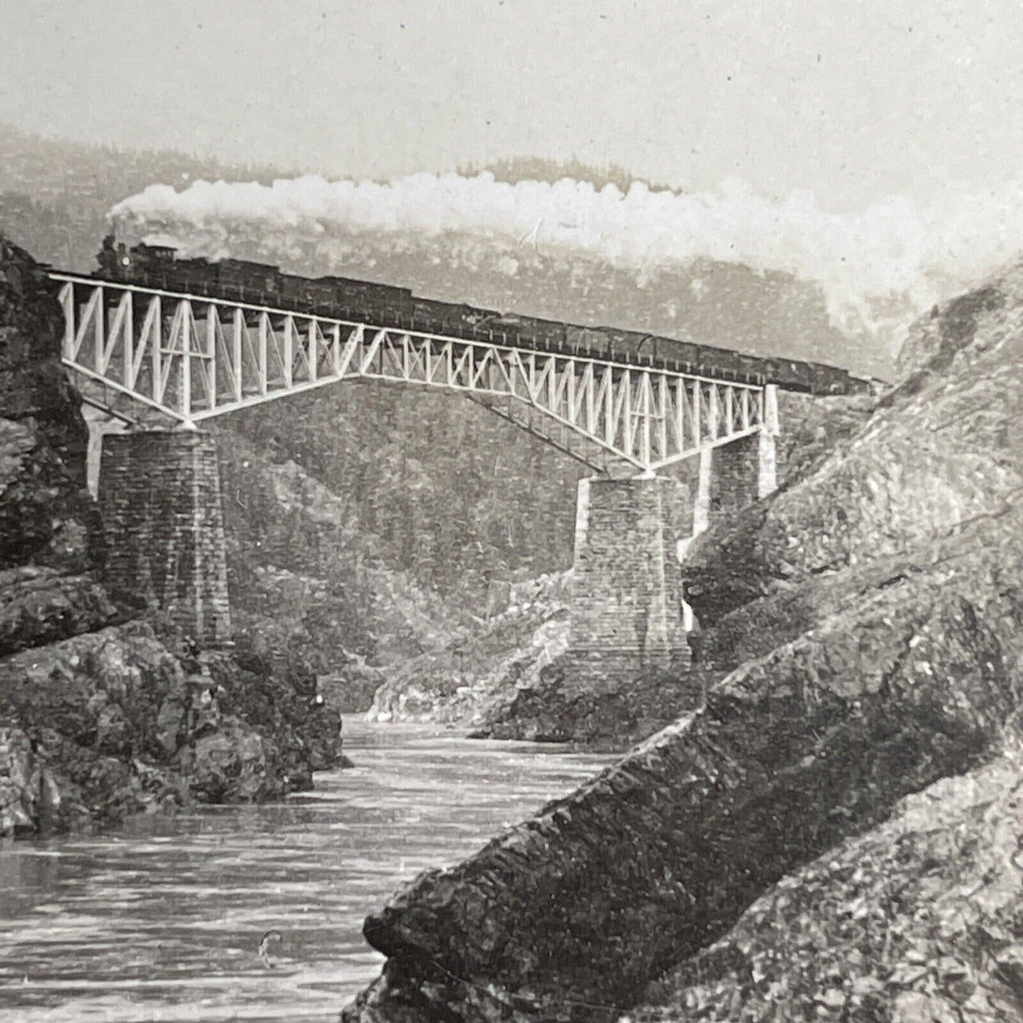 Antique 1903 Cisco Train Bridges Lytton CP Rail BC Stereoview Photo Card P895