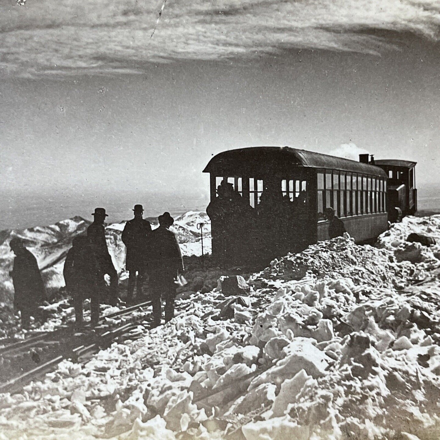 Antique 1901 Pike's Peak CO Railroad Snowstorm Train Stereoview Photo Card V1972