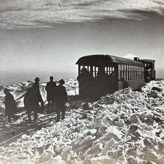 Antique 1901 Pike's Peak CO Railroad Snowstorm Train Stereoview Photo Card V1972