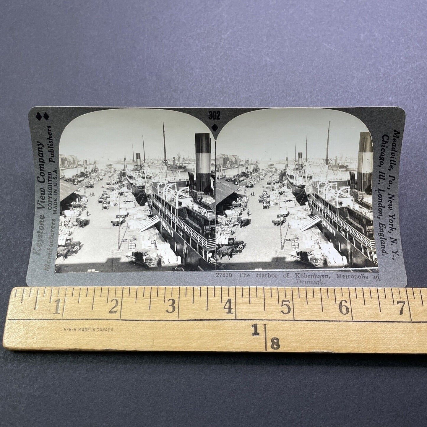 Antique 1920s Copenhagen Denmark Shipping Port Stereoview Photo Card V3005