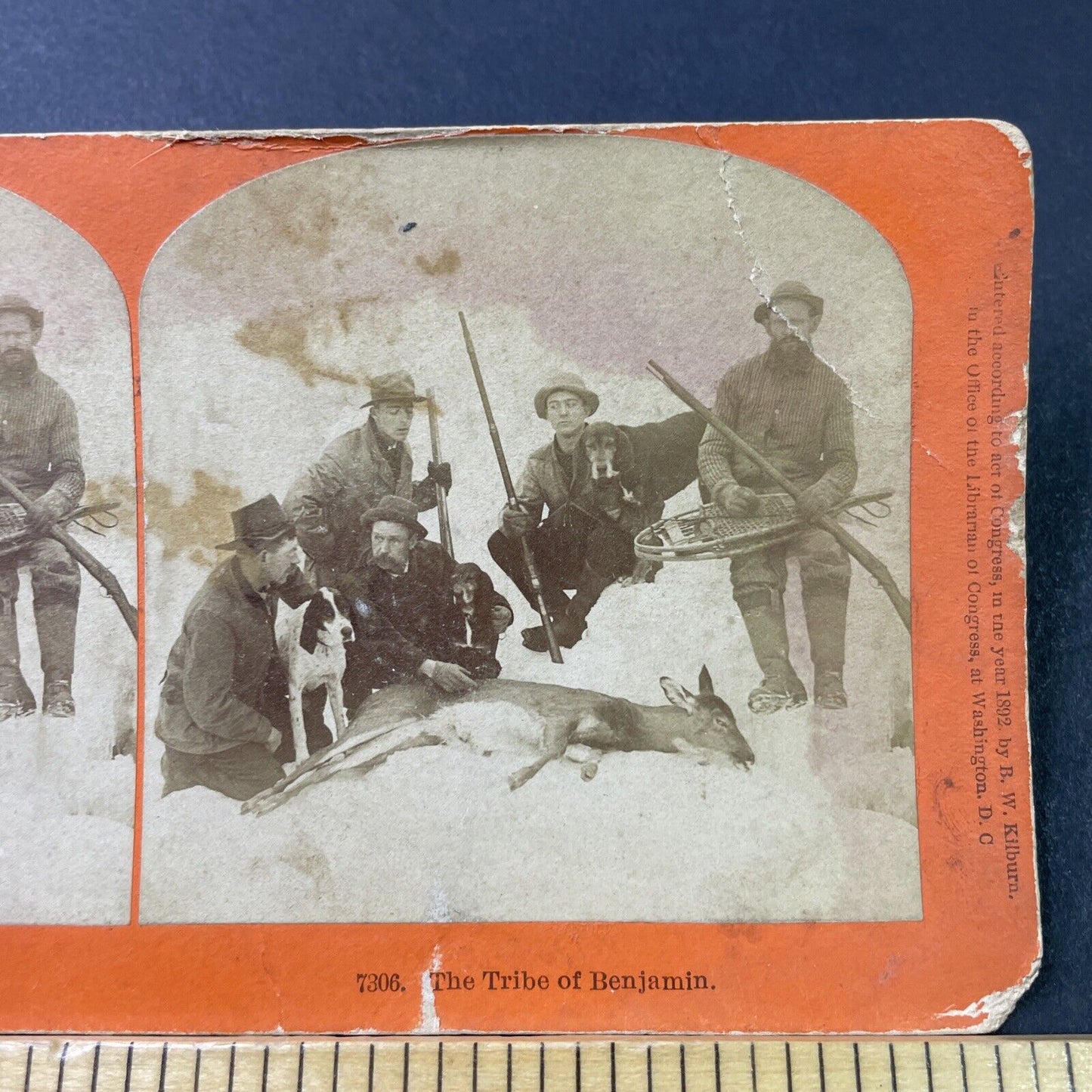 Antique 1892 Men Hunt Winter Deer Littleton NH Stereoview Photo Card P2843