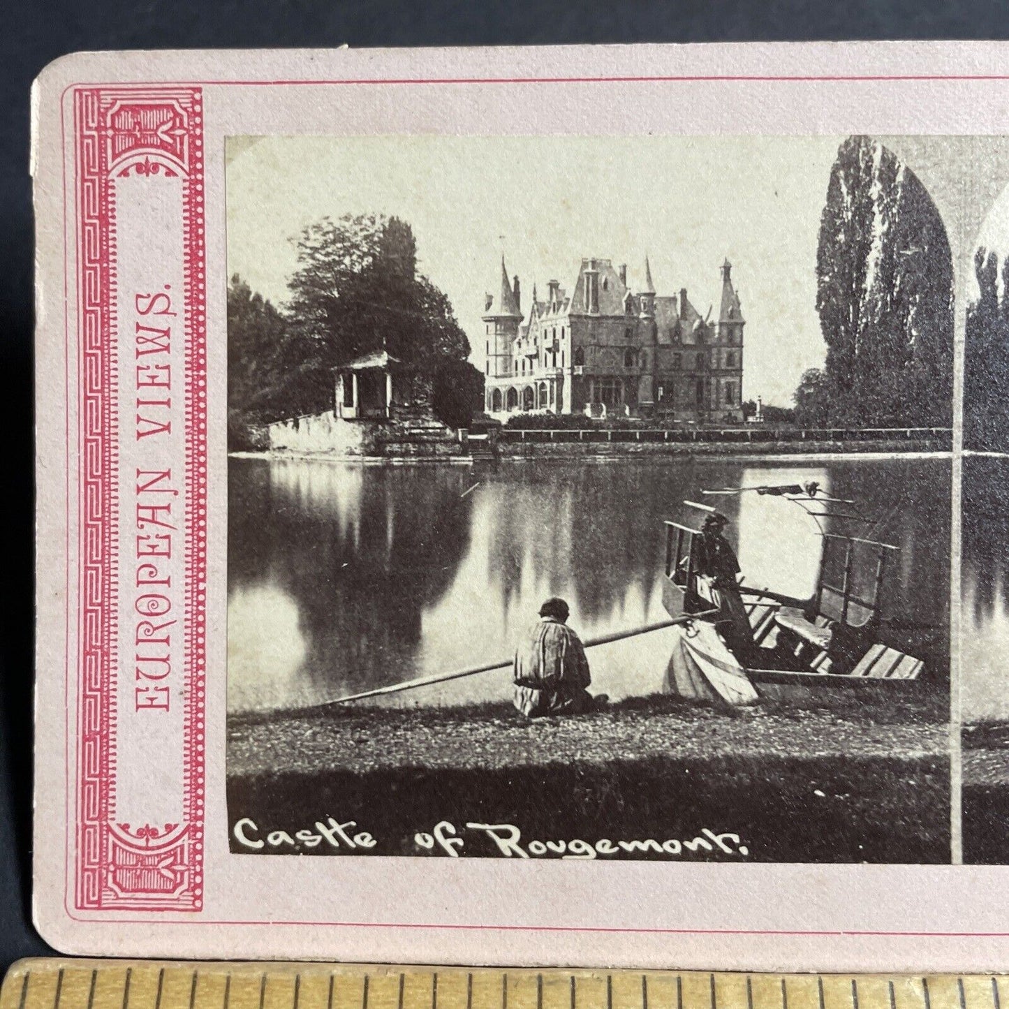 Antique 1870s Schadau Castle Thun Switzerland Stereoview Photo Card P4227