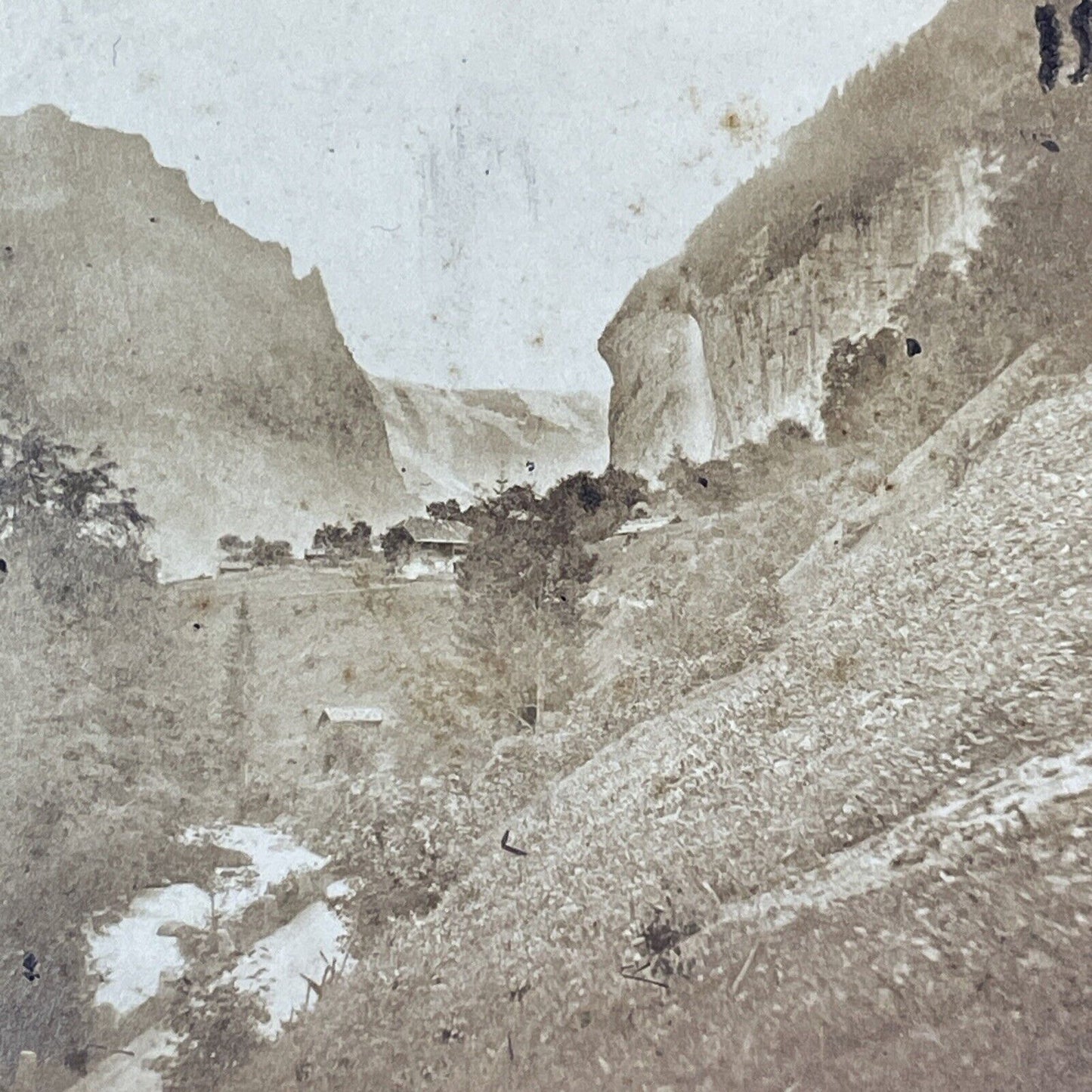 Lauterbrunnen Village Switzerland Stereoview Antique c1855 Y1116