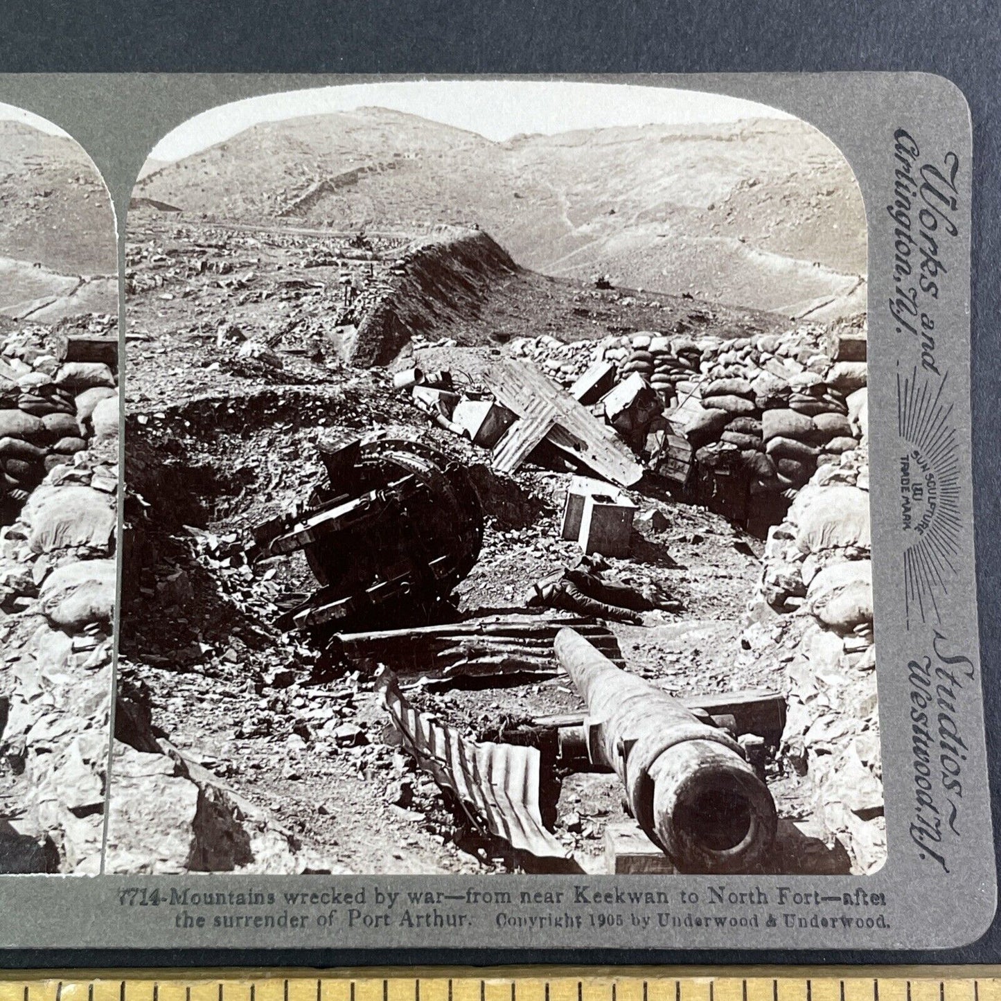 Russian Defences Destroyed Stereoview Russo-Sino War Antique c1905 X4219