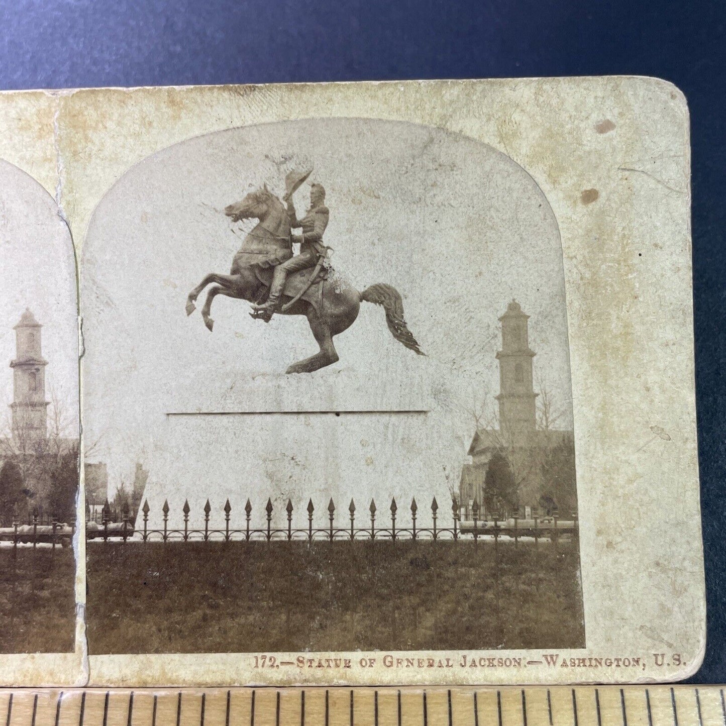 Antique 1870s General Andrew Jackson Monument Stereoview Photo Card P3294