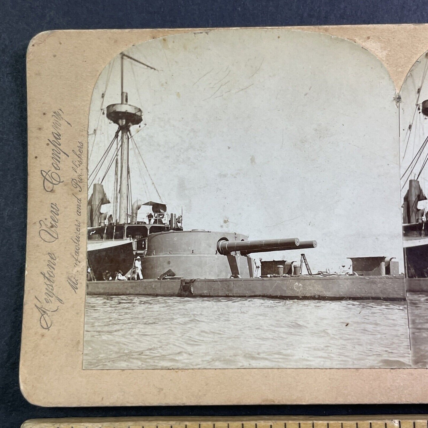 USS Puritan Naval Monitor Gunship Boat US Navy Stereoview Antique c1898 X4090