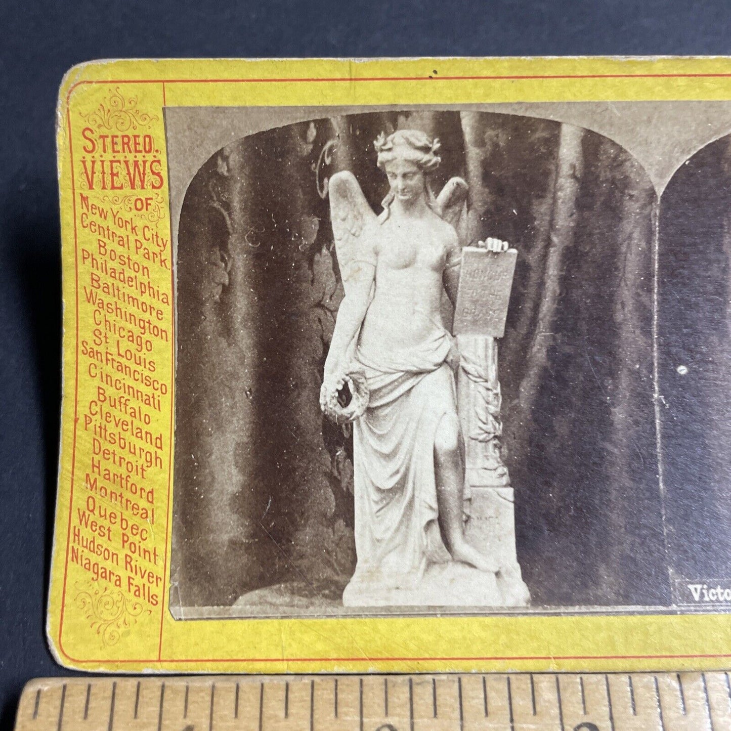 Antique 1870s Nude Winged Victory Marble Sculpture Stereoview Photo Card P4765