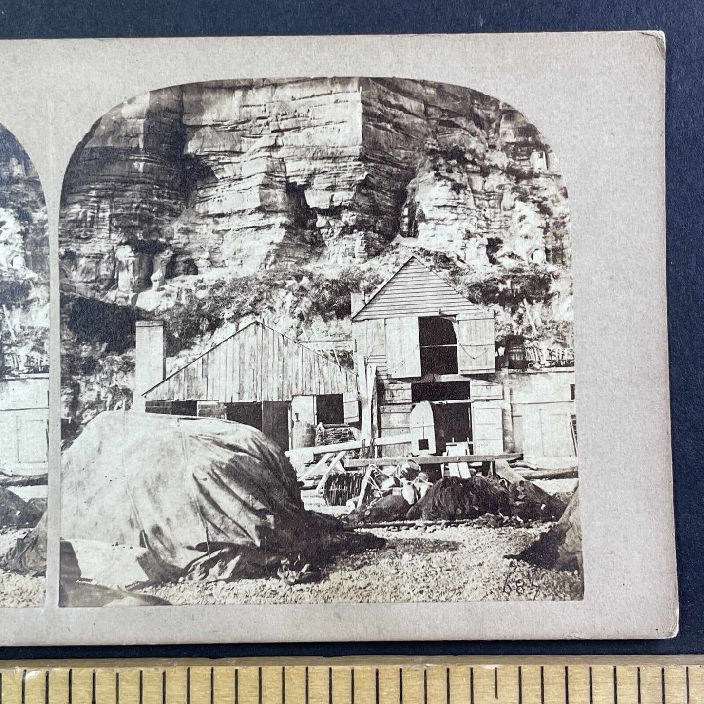 Hastings Quarry Houses UK Stereoview att. Joseph Cundall Antique c1855 X3787