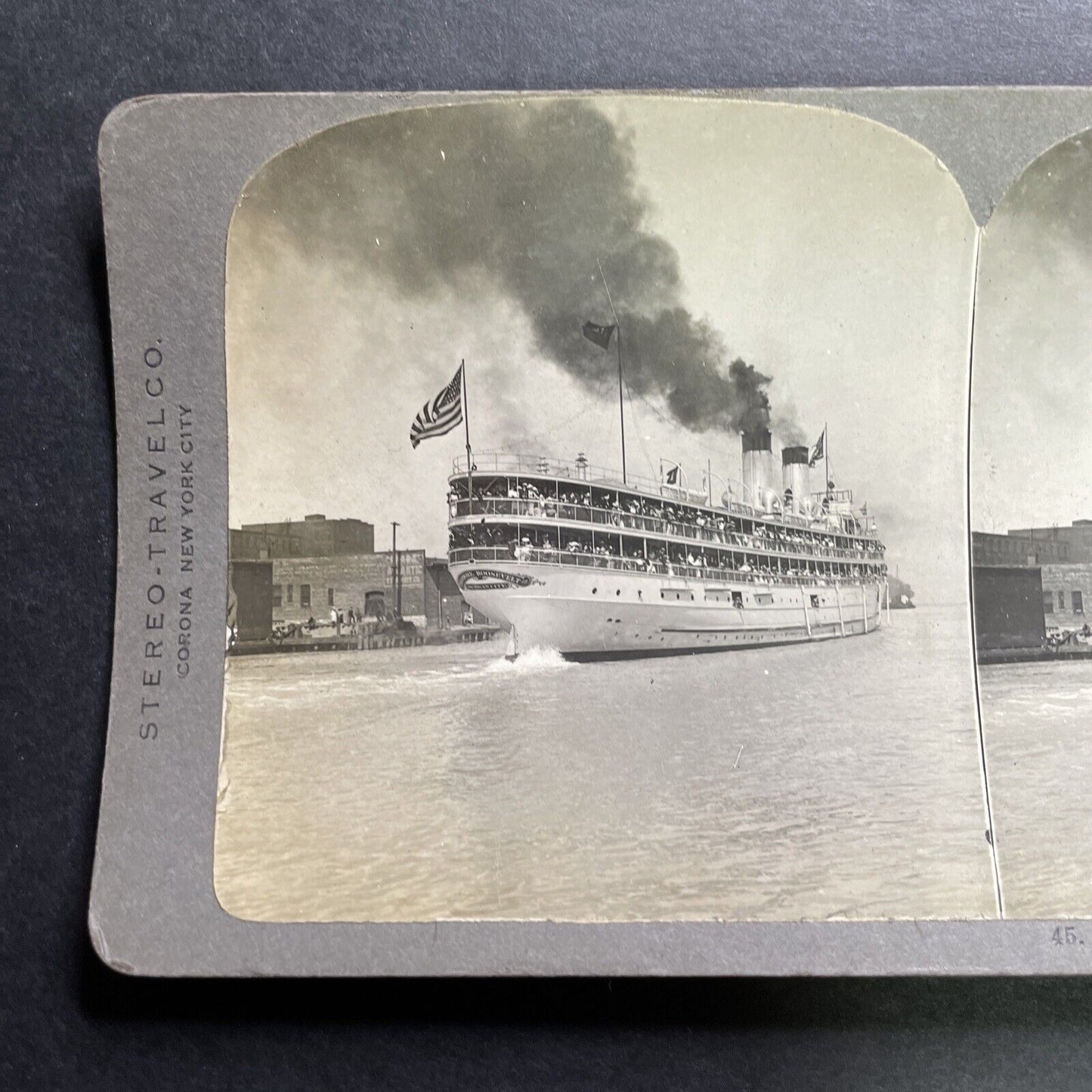 Antique 1909 USS Theodore Roosevelt Great Lakes Ship Stereoview Photo Card P1288