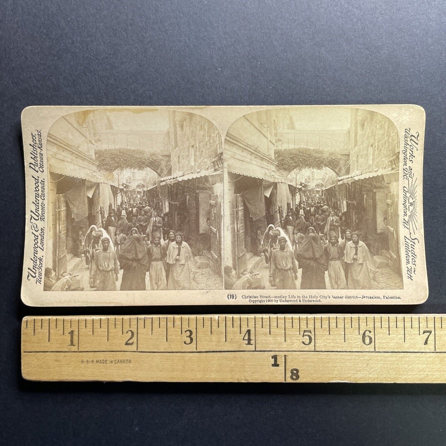 Antique 1900 Busy Street In Jerusalem Israel Stereoview Photo Card P1787