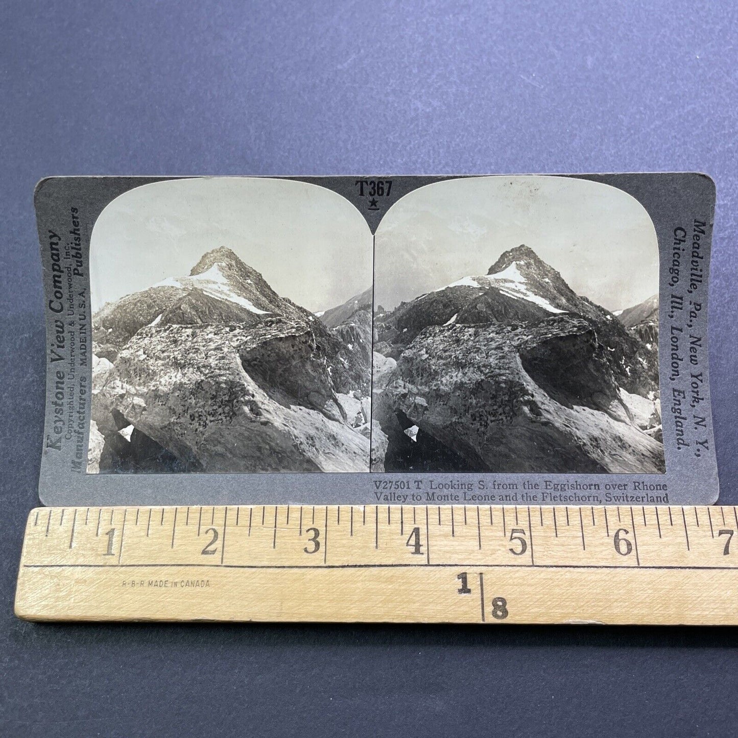 Antique 1910s Monte Leone Fletschorn Switzerland Stereoview Photo Card V3593