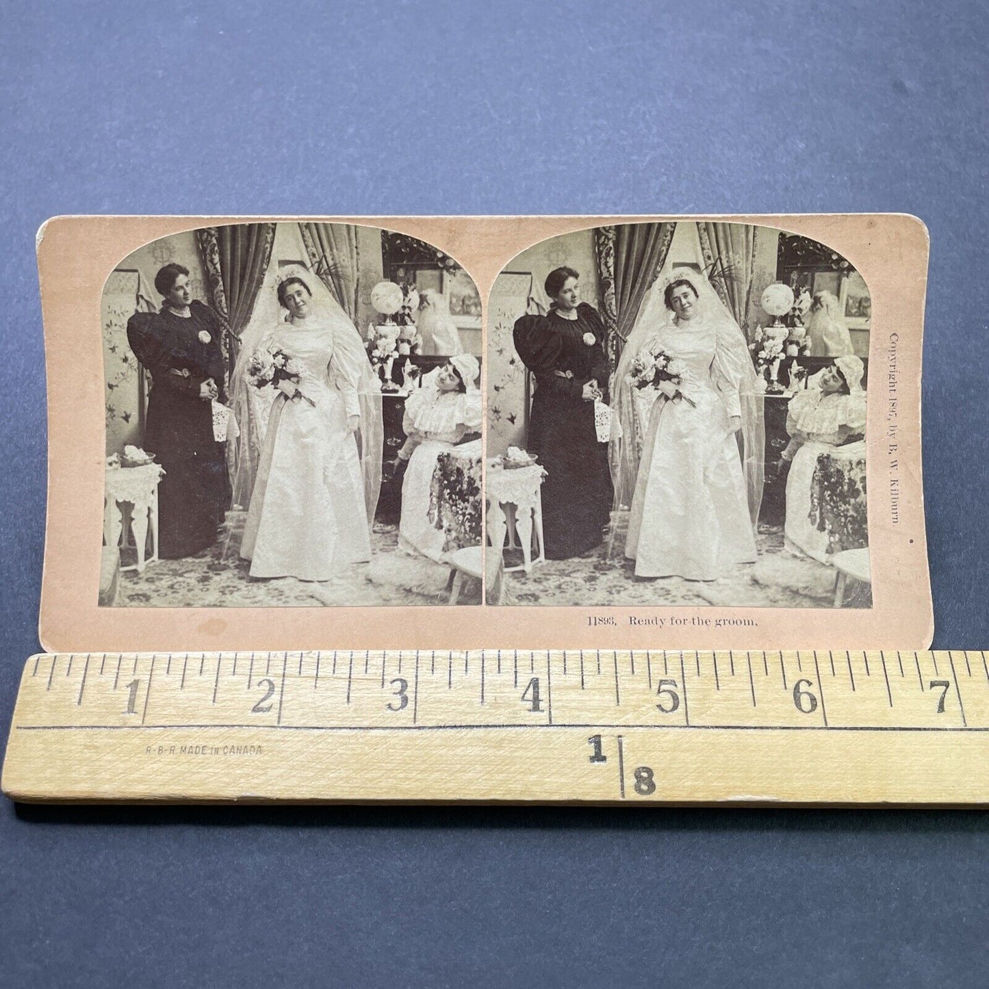 Antique 1897 Typical Victorian Wedding Dress Bride Stereoview Photo Card P2520