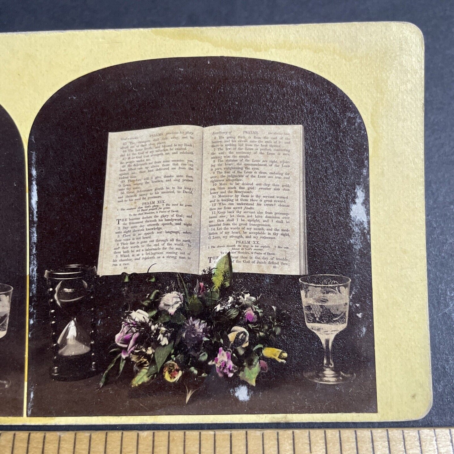 Antique 1870s Flower Arrangement For Bible Study Stereoview Photo Card P4699