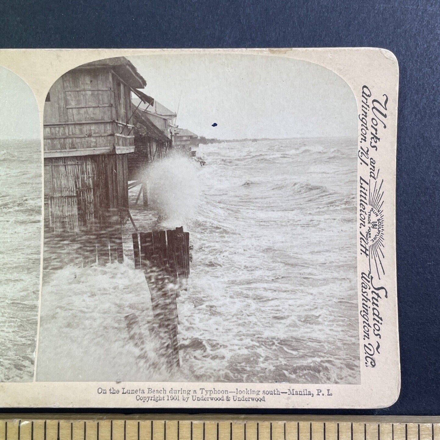 Rare Photo of a Typhoon Hurricane Stereoview Underwood Antique c1901 Y412