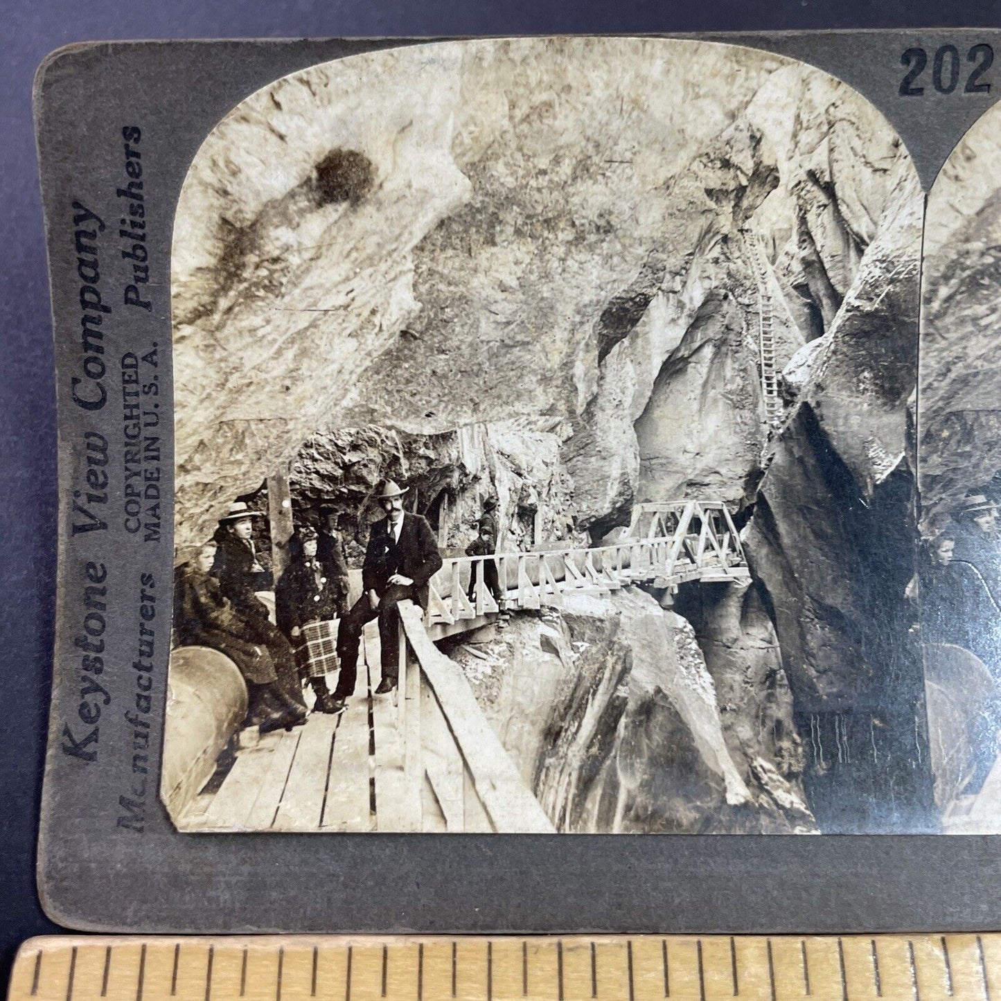 Antique 1909 Box Canyon Walkway Colorado Stereoview Photo Card P3598