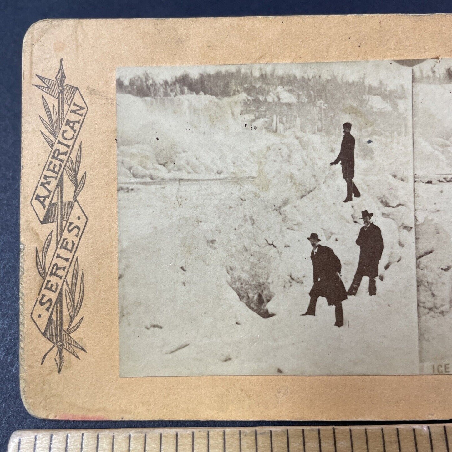 Antique 1880s Balancing On Frozen Icebergs NY Stereoview Photo Card P381-18