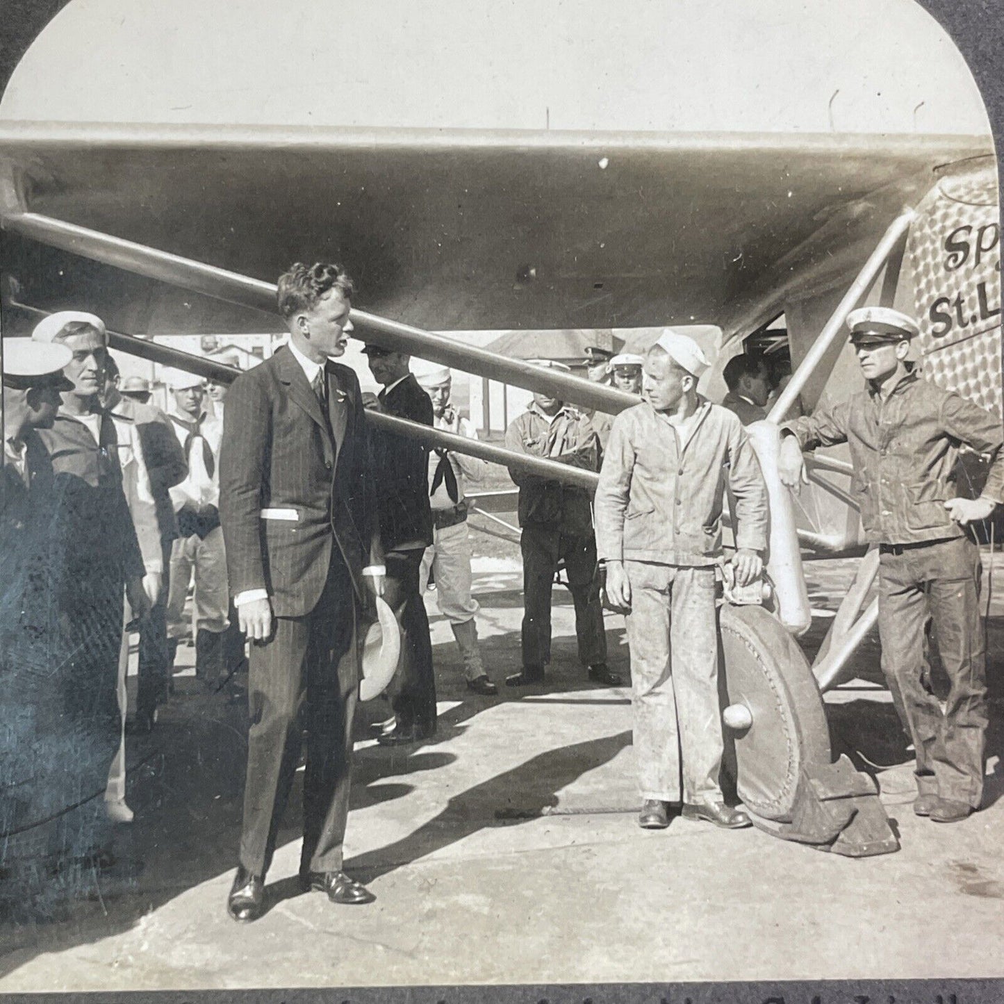 Charles Lindbergh and The Spirit of St. Louis Airplane Stereoview c1929 Y1378