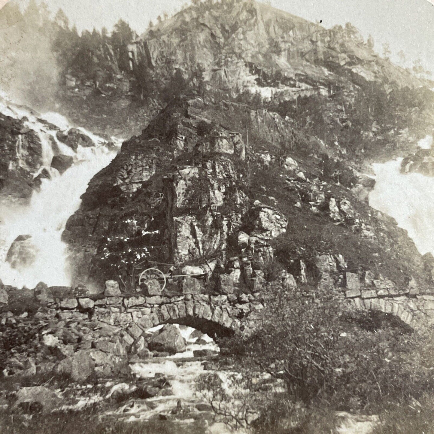 Antique 1894 Latefoss Waterfall Latefossen Norway Stereoview Photo Card P4590