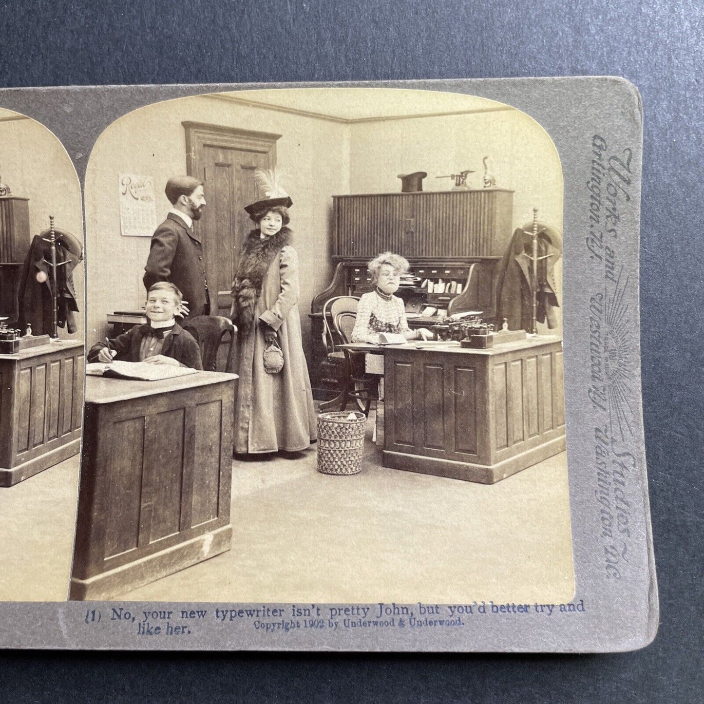 Antique 1902 Boss Flirting With Employees Stereoview Photo Card P1640