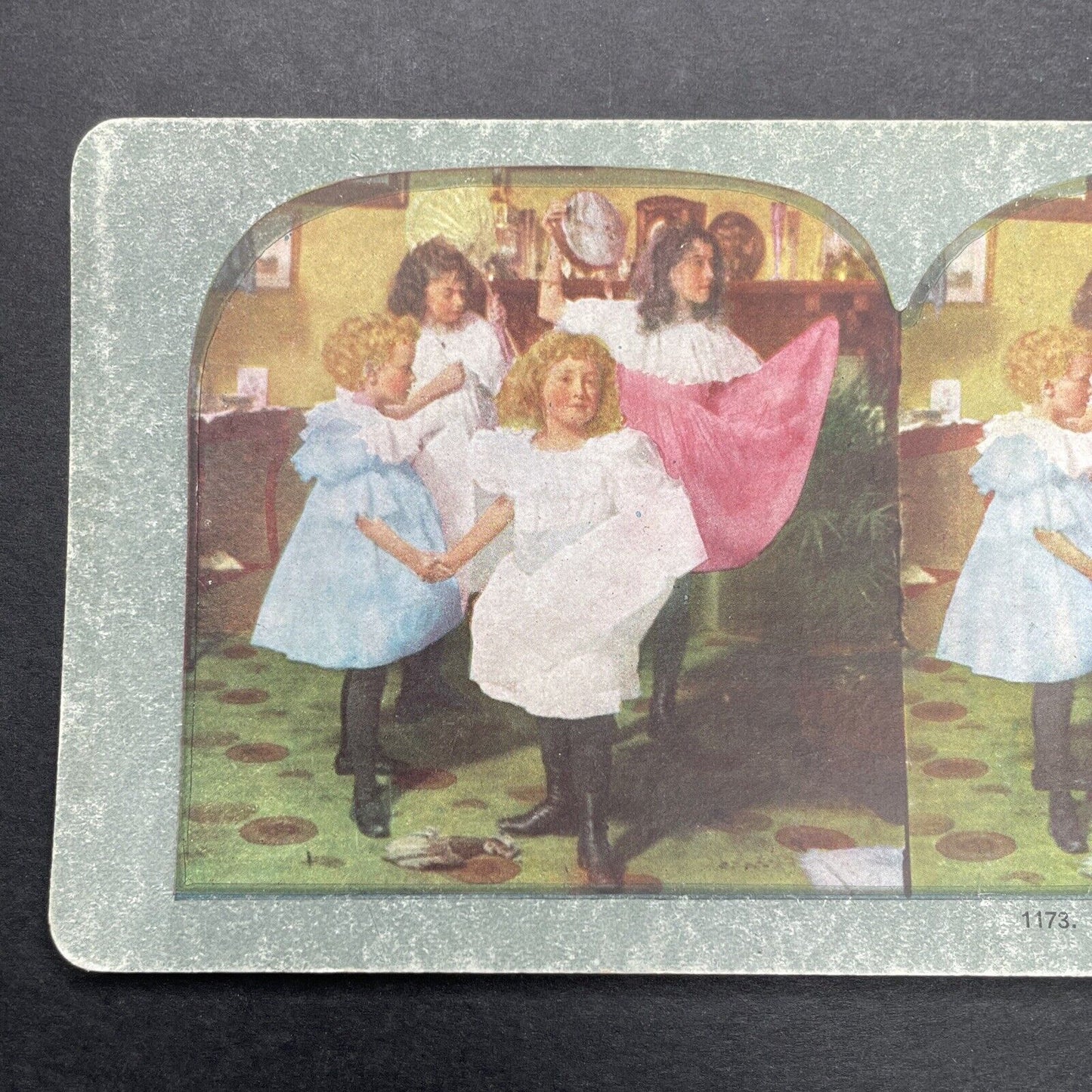 Antique 1898 Young Girls Dancing In Parlor Stereoview Photo Card P580-001