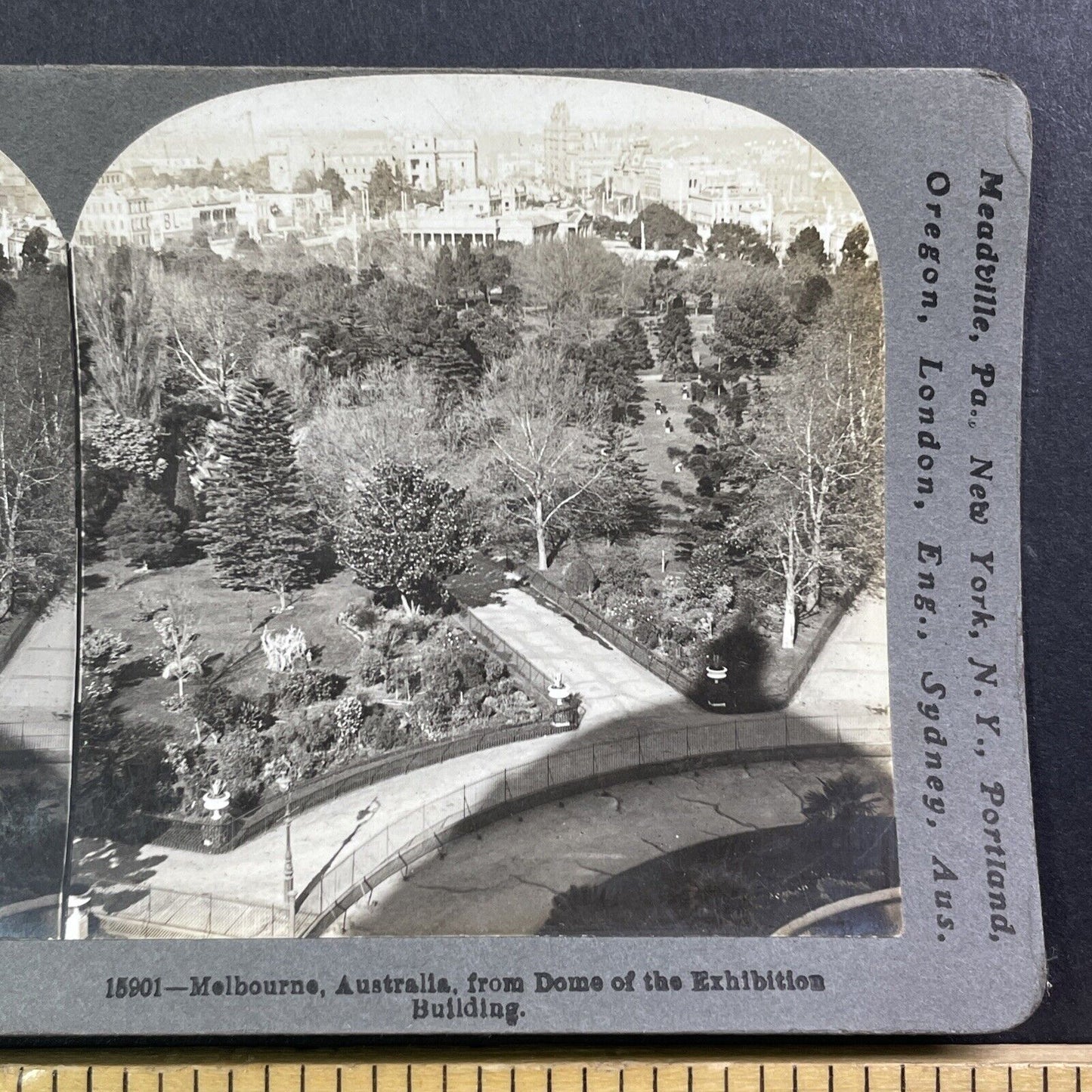 Melbourne Australia City Panorama View Stereoview Antique c1909 Y011