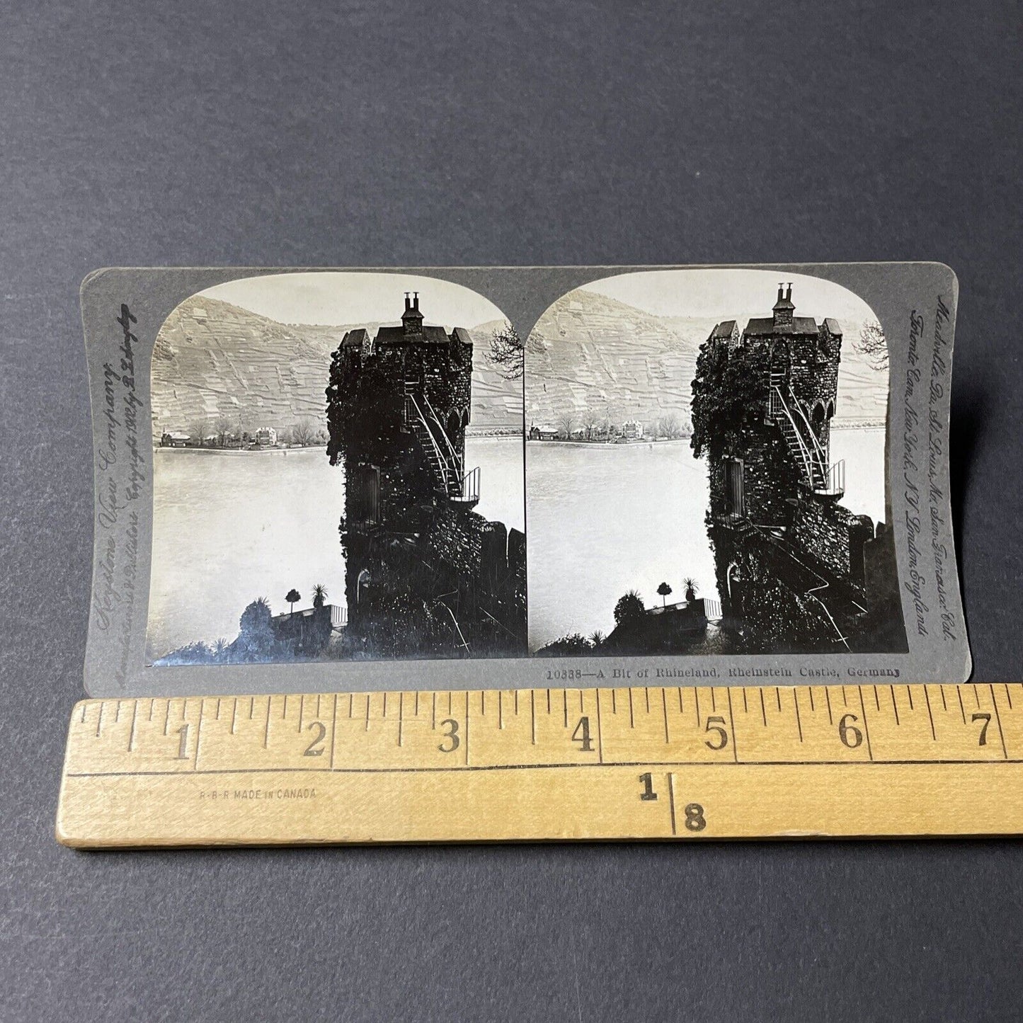 Antique 1902 Tall Skinny Castle On The Rhine River Stereoview Photo Card V2843
