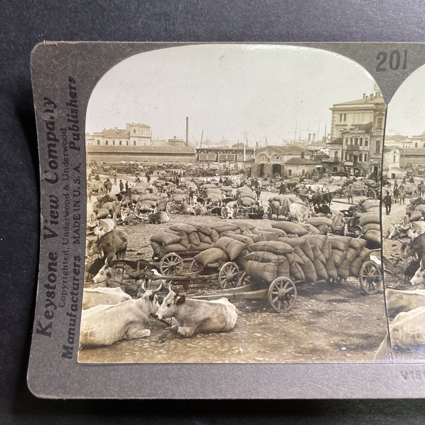 Antique 1920s Odessa Ukraine Wheat Export Market Stereoview Photo Card P1486