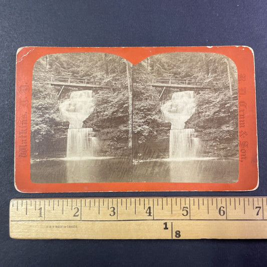 Watkins Glen Curtain Falls New York Stereoview R.D. Crum Antique c1870s Y1813