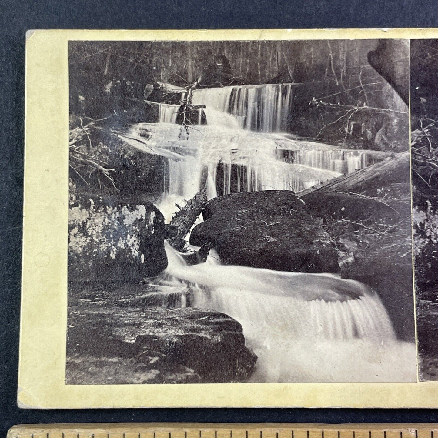 Waterfalls in Warren New Hampshire Stereoview A.F. Clough Antique c1860s Y885