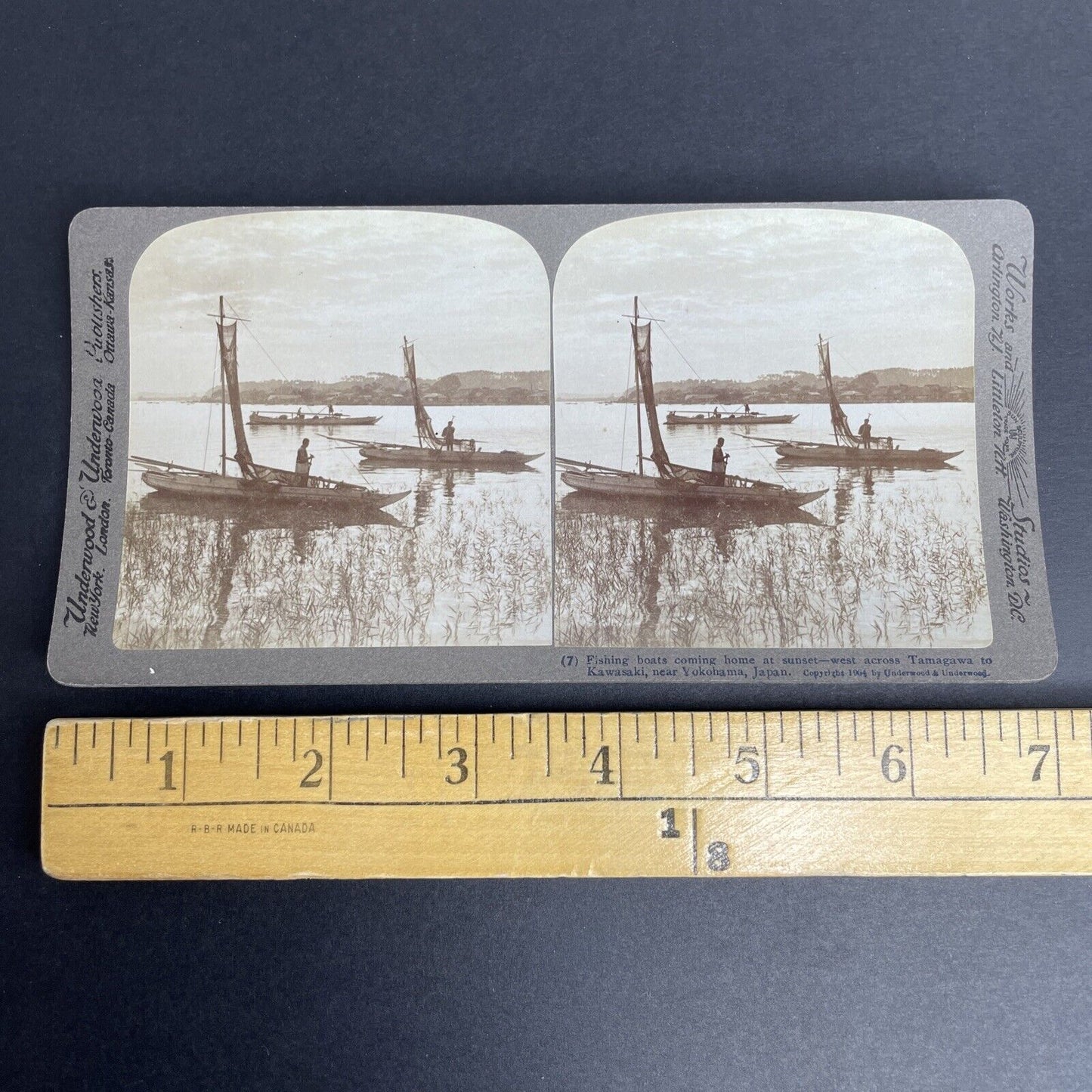 Antique 1904 Japanese Fisherman In Yokohama Japan Stereoview Photo Card P901