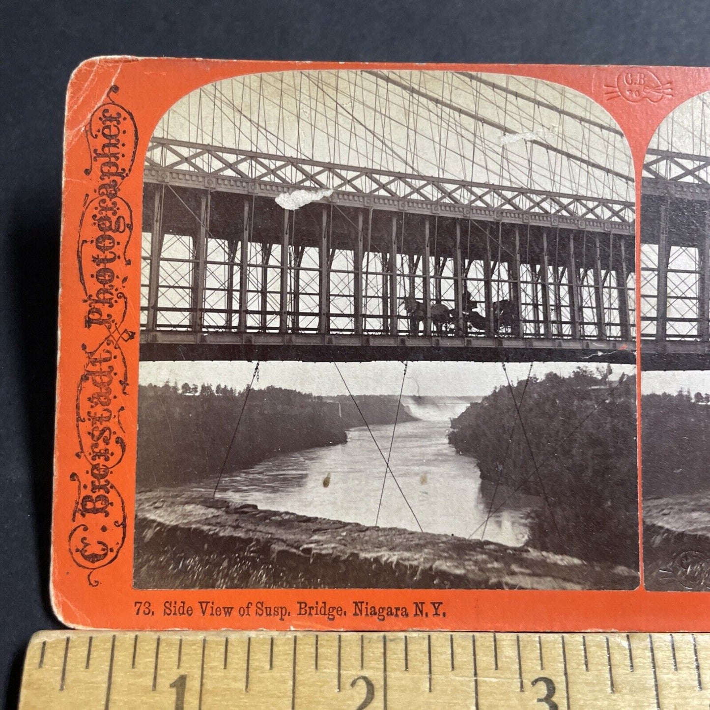 Antique 1860s Niagara Falls Rail Suspension Bridge Stereoview Photo Card P5548