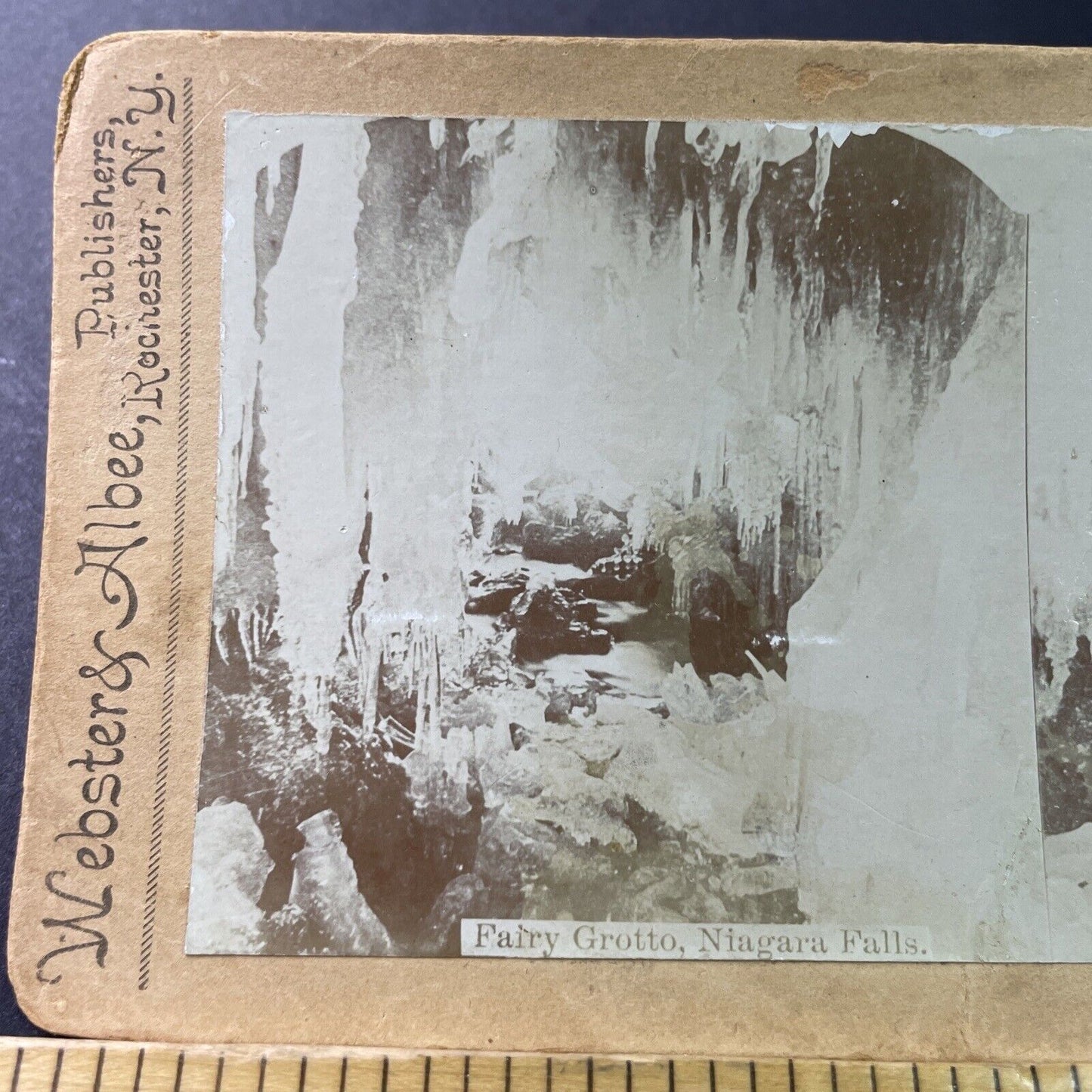 Antique 1870s Winter Ice Grotto Bottom Niagara Falls Stereoview Photo Card P3310