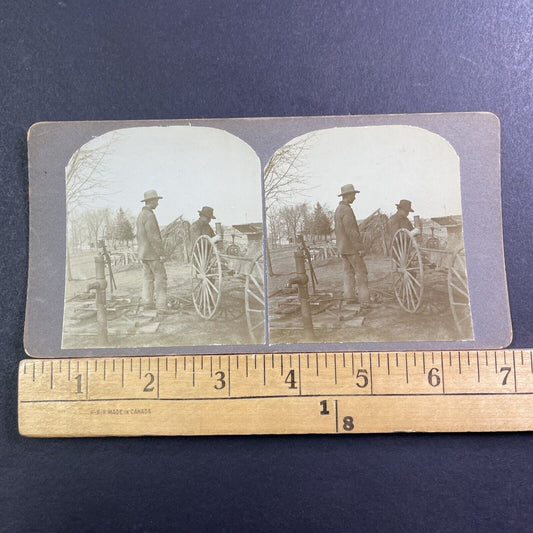 Farmers Fixing A Water Well Stereoview Sharon Wisconsin Antique c1910 X1603