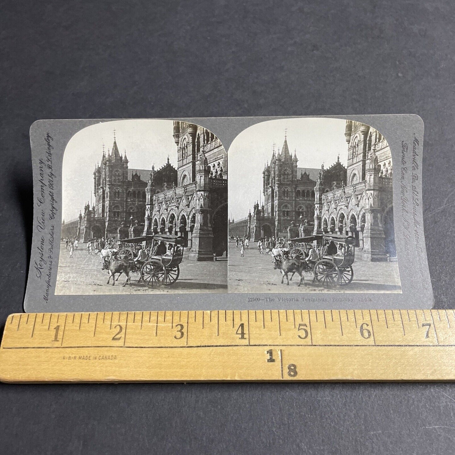 Antique 1901 Taxi Rickshaw Bombay India Stereoview Photo Card P4451