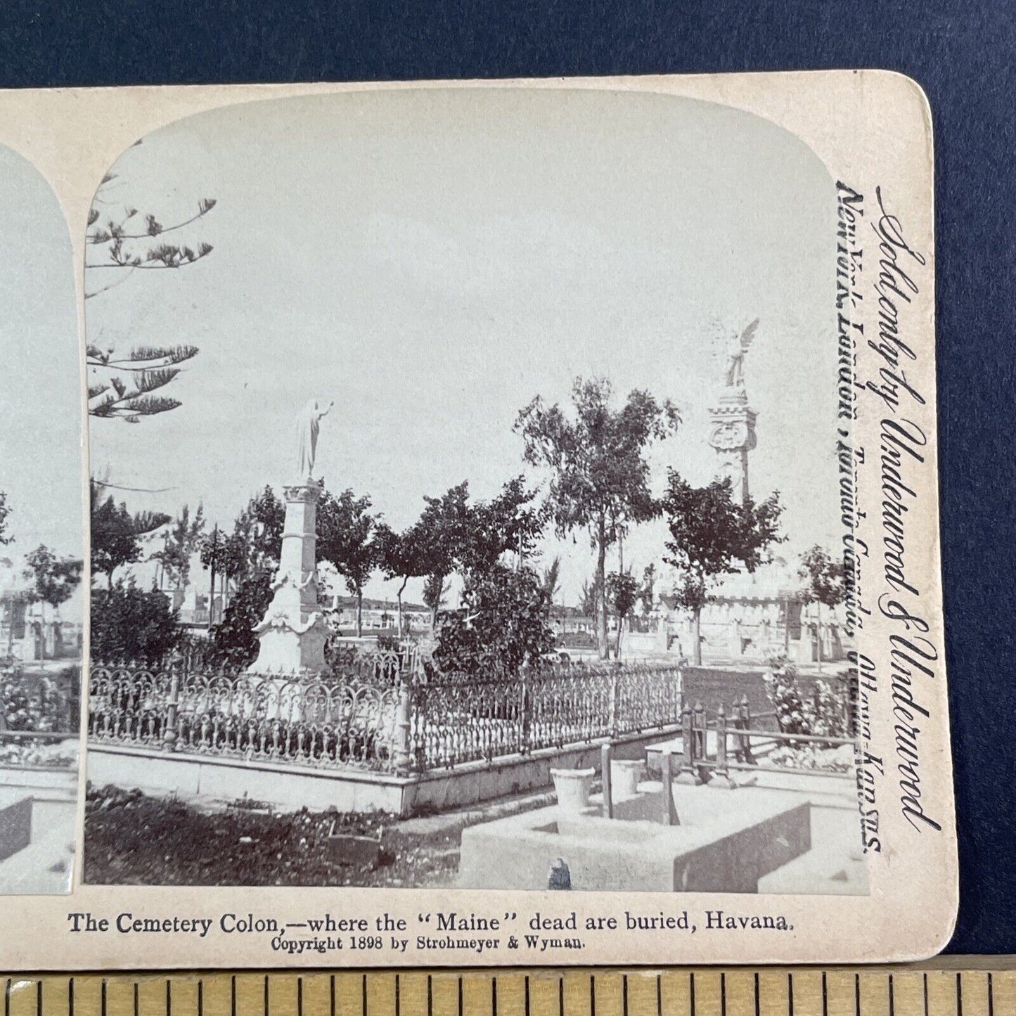 USS Maine Navy Cemetery Graveyard Stereoview Havana Cuba Antique c1898 X3254