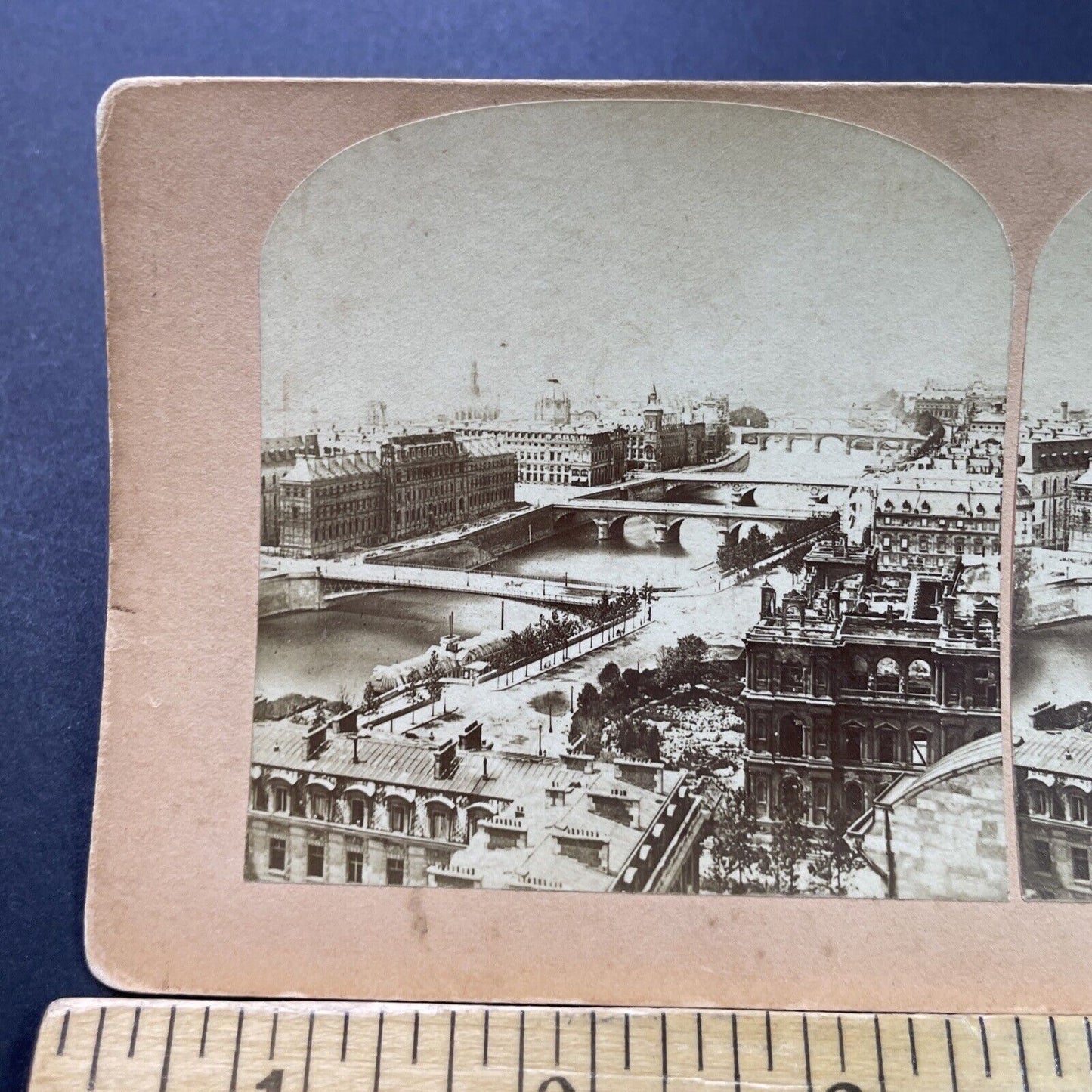 Antique 1889 Paris France Center City Bridges View Stereoview Photo Card P3918