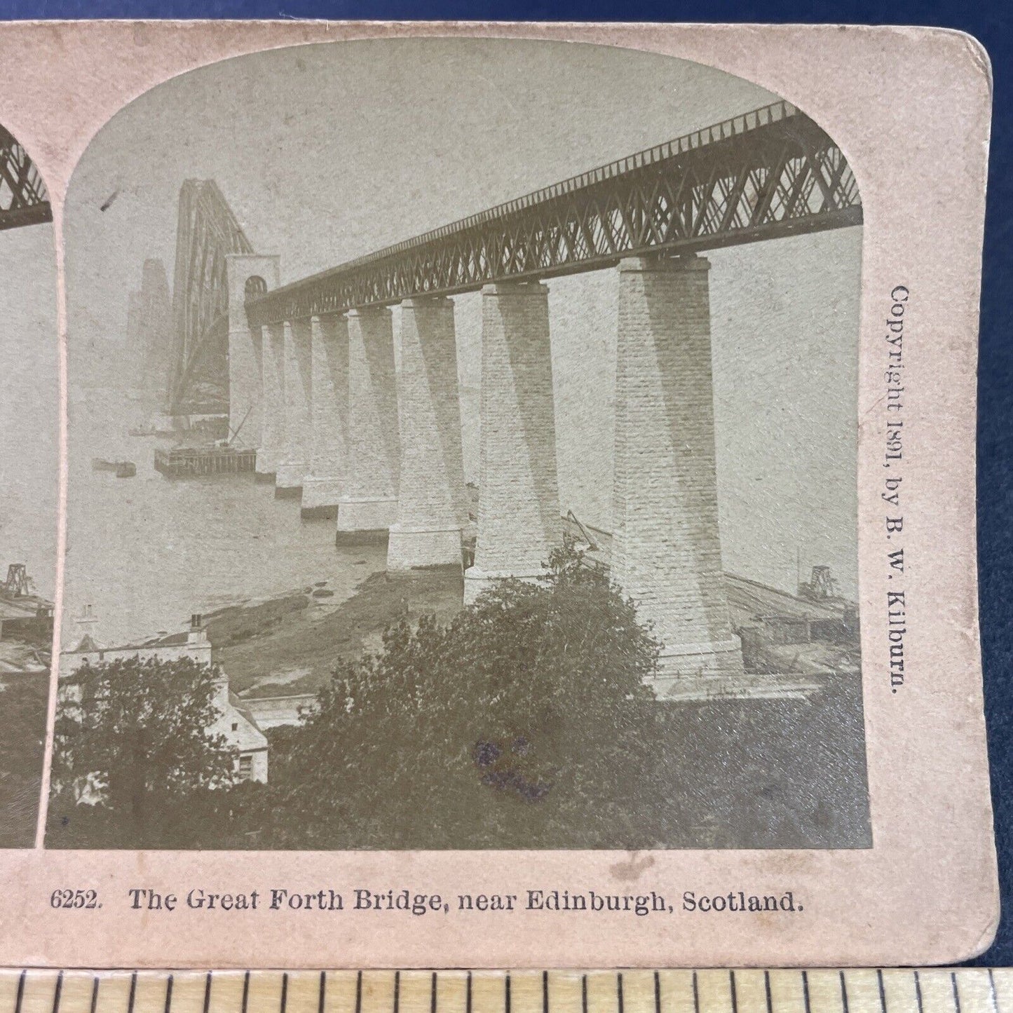 Antique 1891 Great Forth Bridge Edinburgh Scotland Stereoview Photo Card P3774