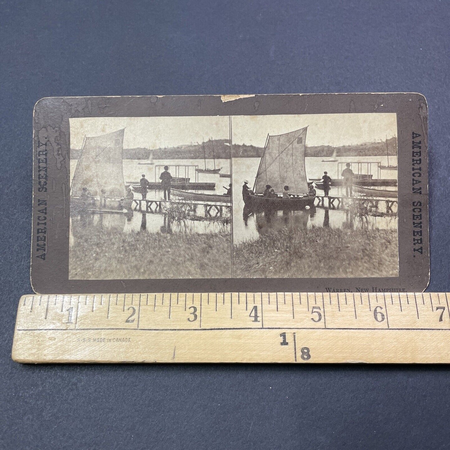 Antique 1870s Warren New Hampshire Sailboat On Lake Stereoview Photo Card V1921