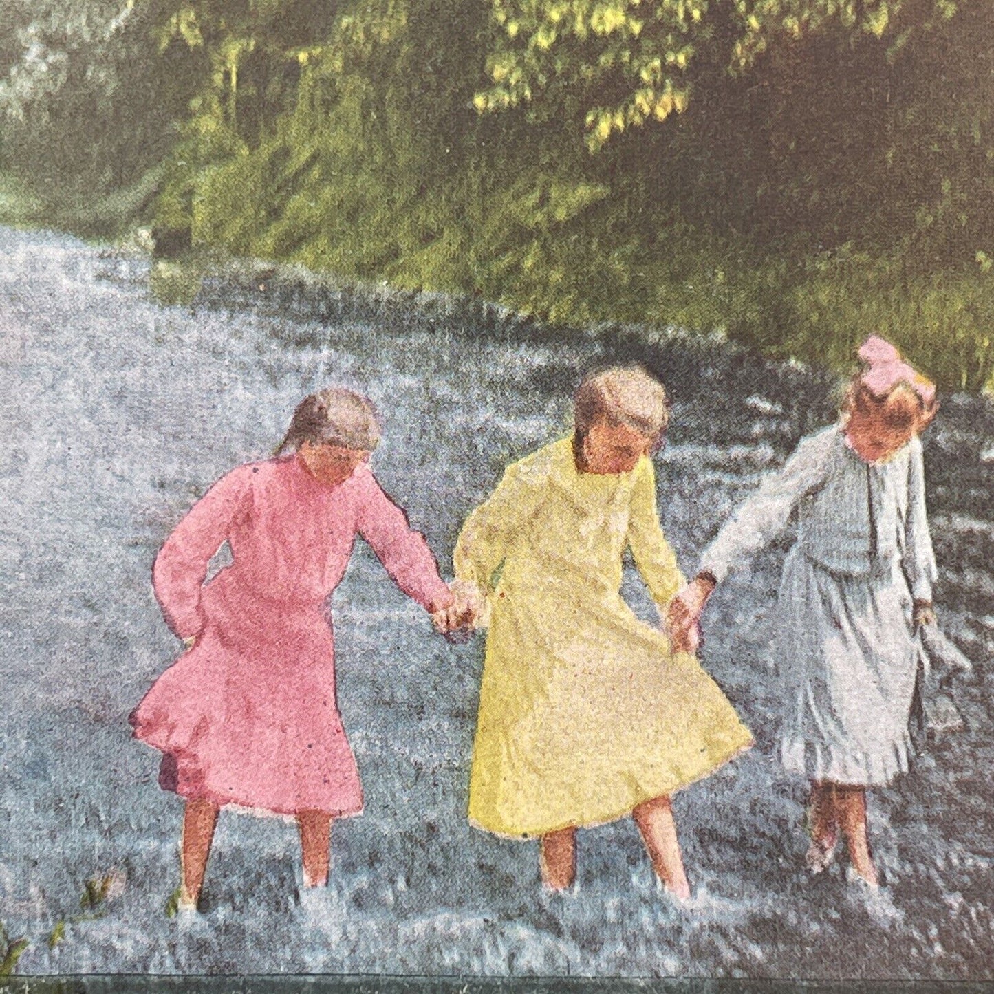 Antique 1905 Three Young Women Crossing River Stereoview Photo Card P580-004