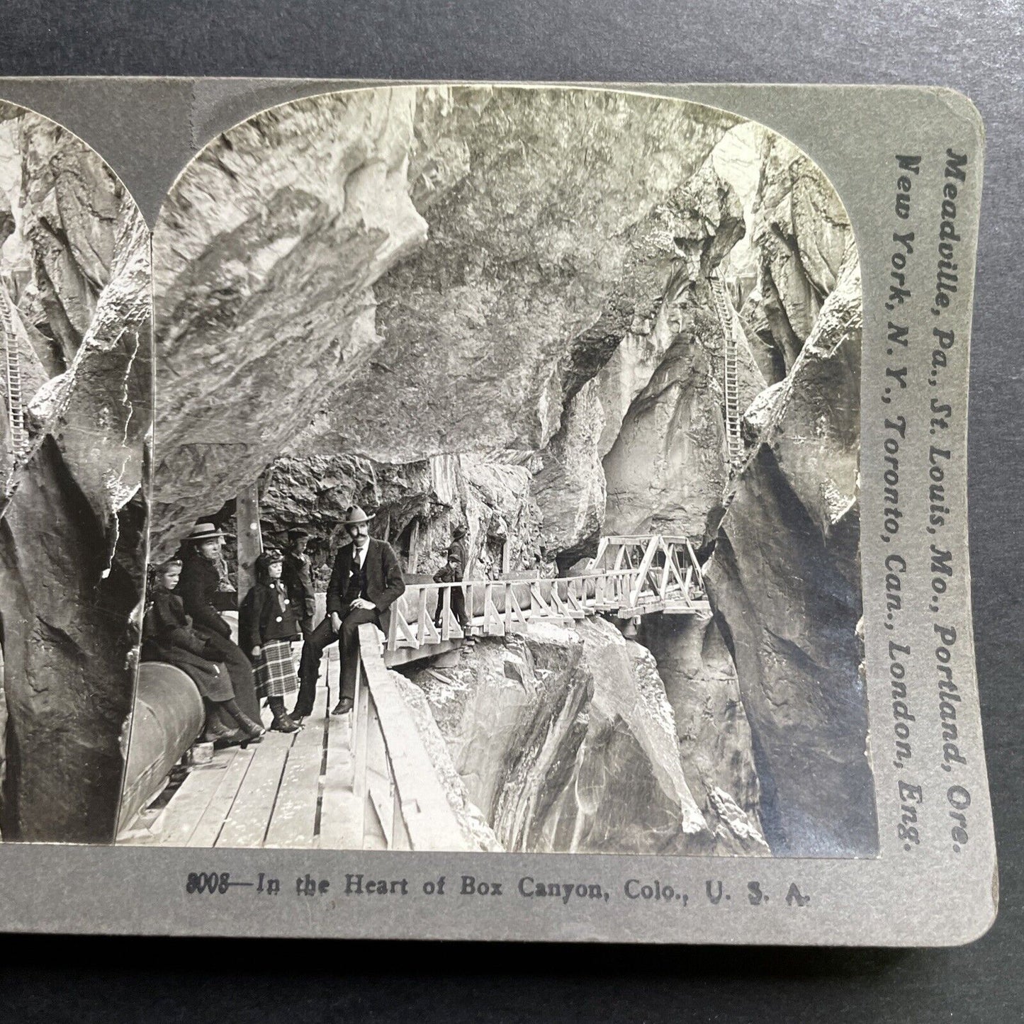 Antique 1909 Box Canyon Colorado Pedestrian Walkway Stereoview Photo Card P1402