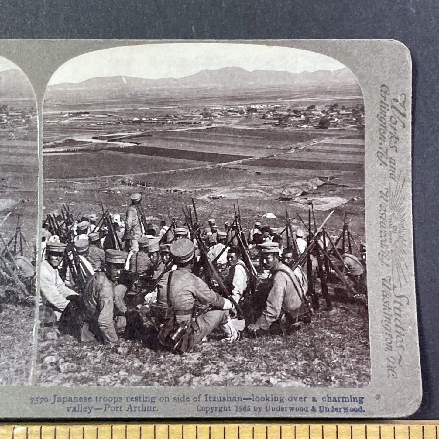 Japanese Troops Awaiting Orders Stereoview Dalian China Antique c1905 X2806