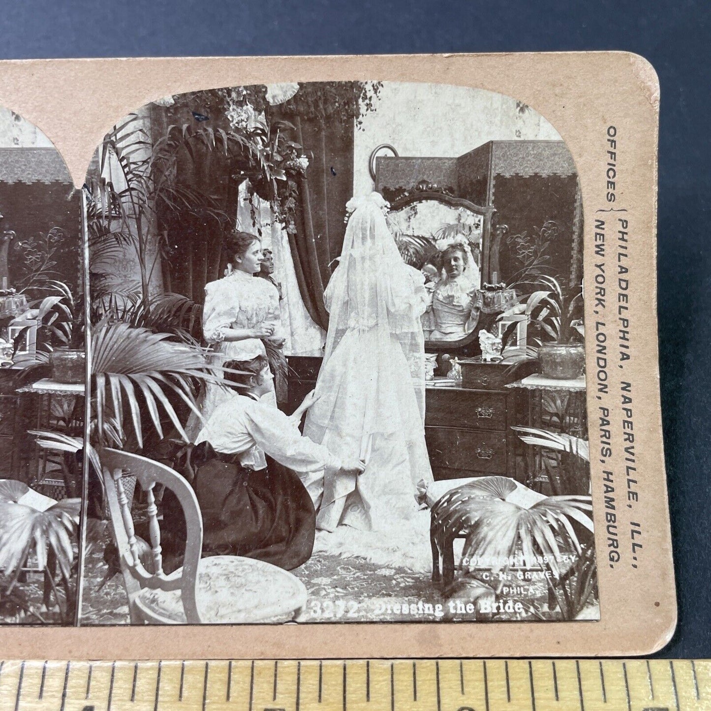Antique 1897 Victorian Maid Servants Dress The Bride Stereoview Photo Card P2969