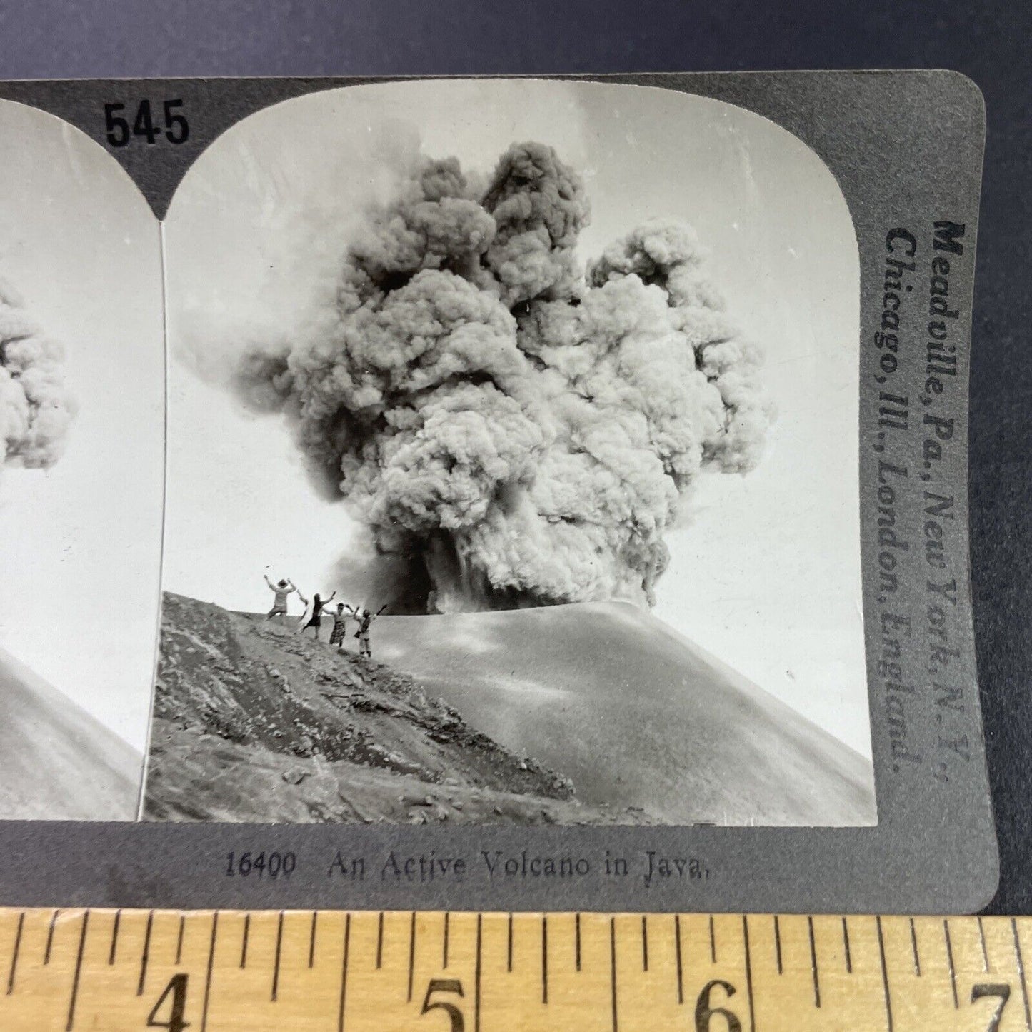 Antique 1910s Exploding Volcano Disaster Indonesia Stereoview Photo Card P3742