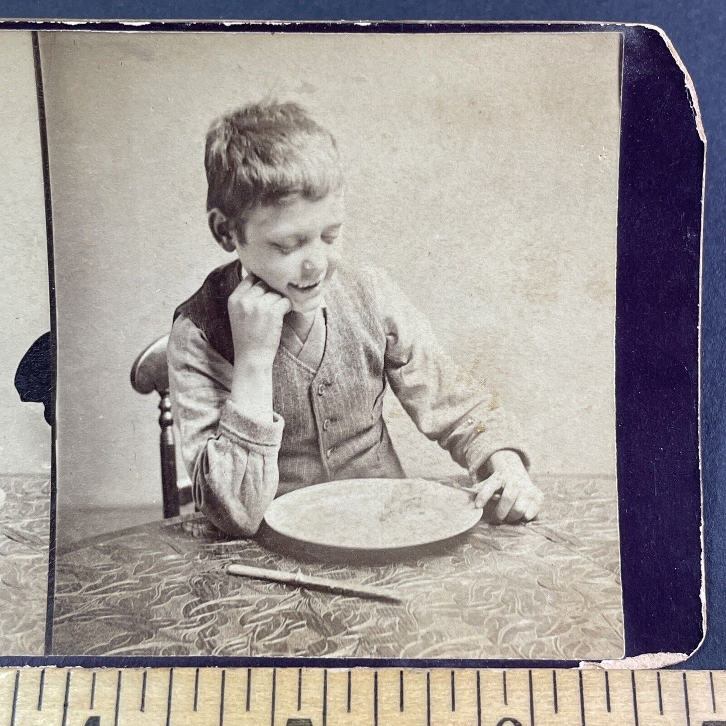 Boy Eats Some Apple Pie Stereoview Antique c1880s Y2778